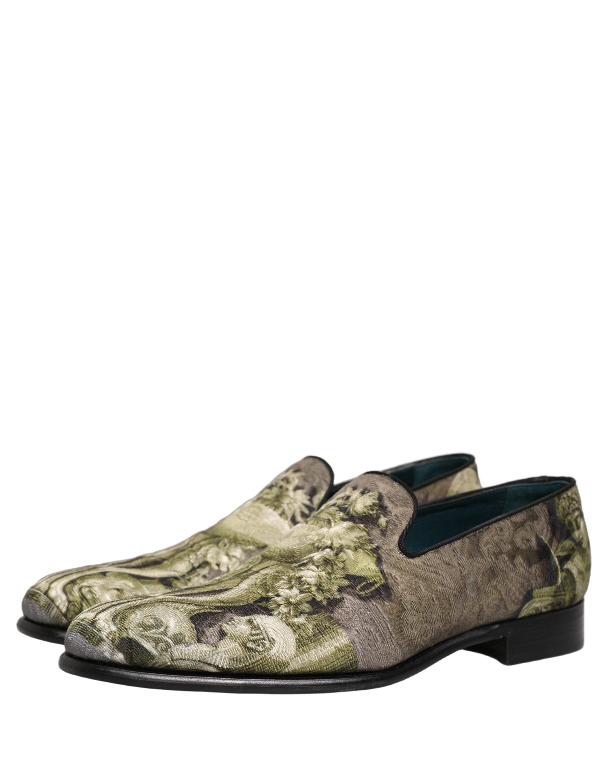 Dolce & Gabbana Brown Baroque Print Slip On Loafers Men's Shoes