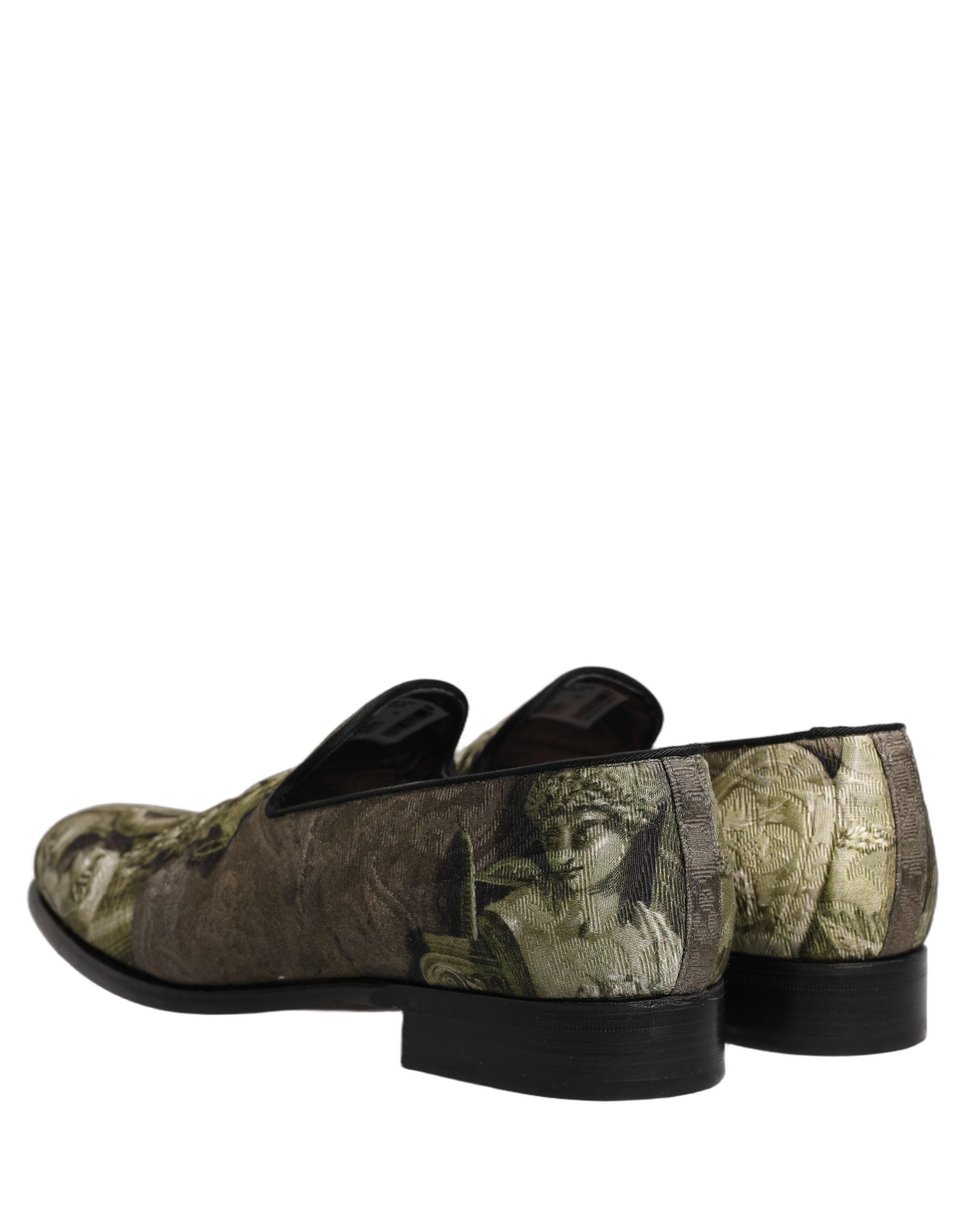 Dolce & Gabbana Brown Baroque Print Slip On Loafers Men's Shoes