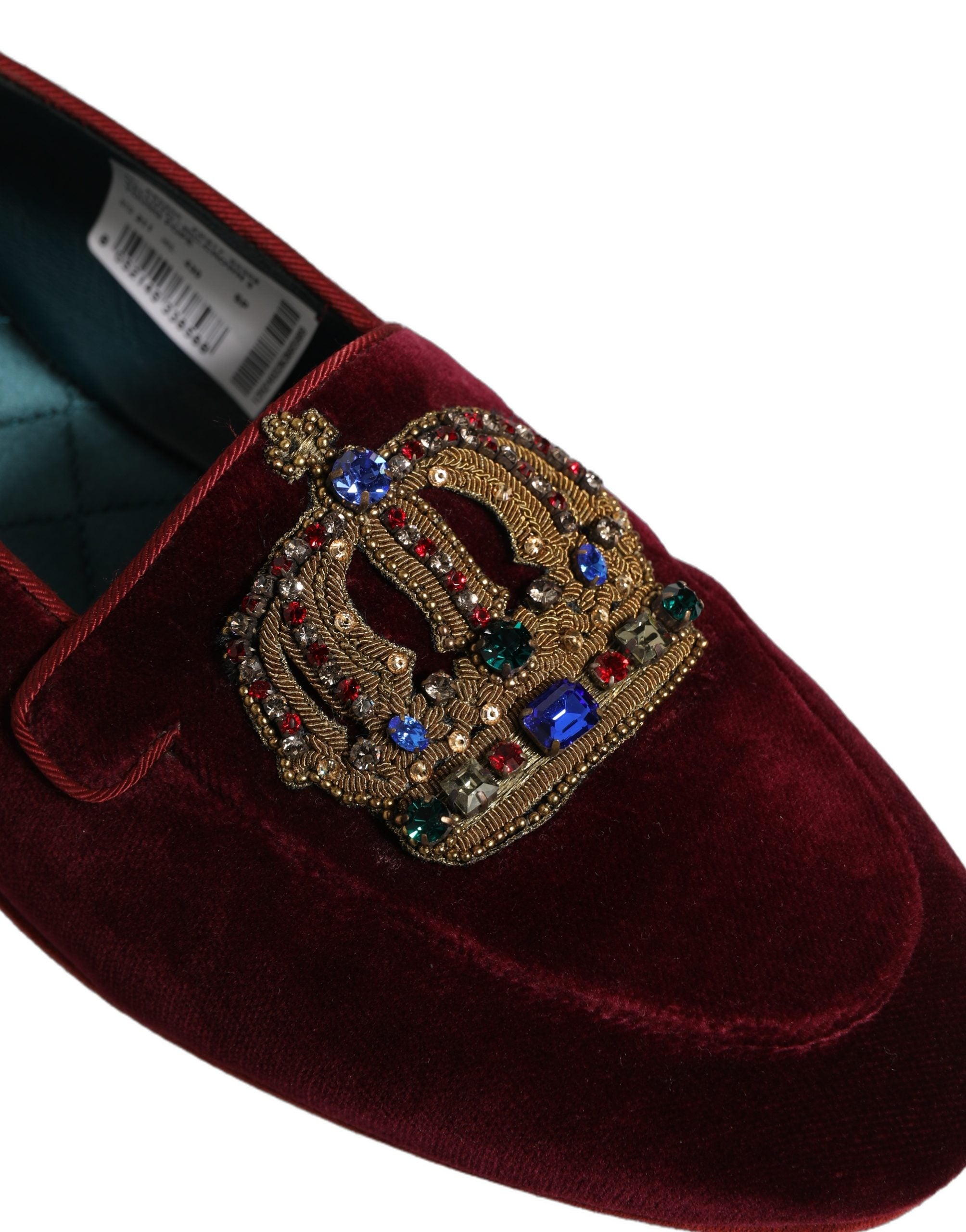 Dolce & Gabbana Burgundy Velvet Crown Slip On Loafers Men's Shoes