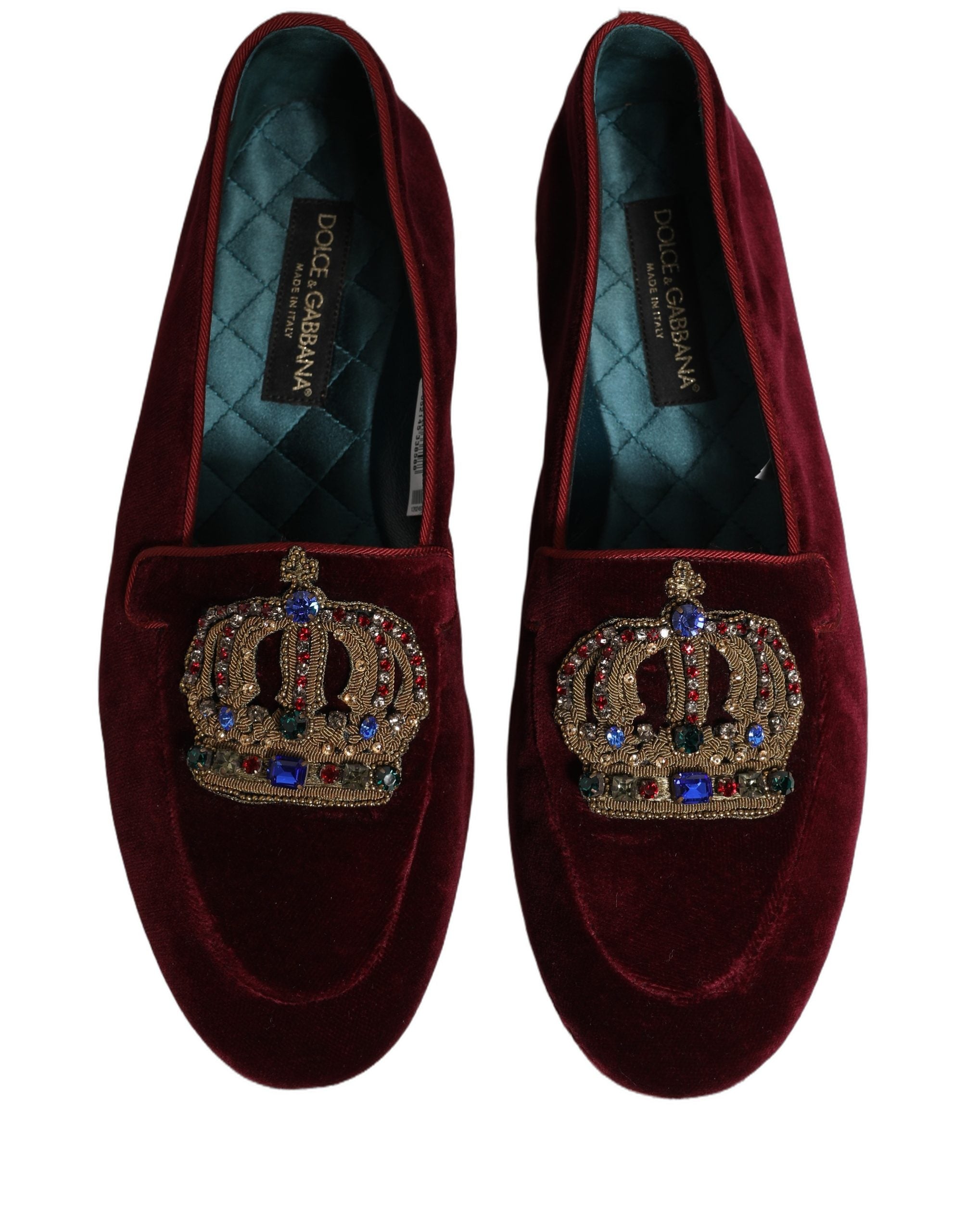 Dolce & Gabbana Burgundy Velvet Crown Slip On Loafers Men's Shoes