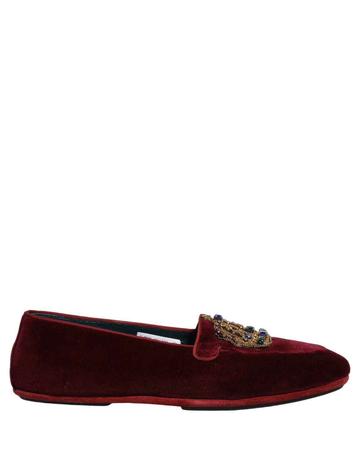 Dolce & Gabbana Burgundy Velvet Crown Slip On Loafers Men's Shoes