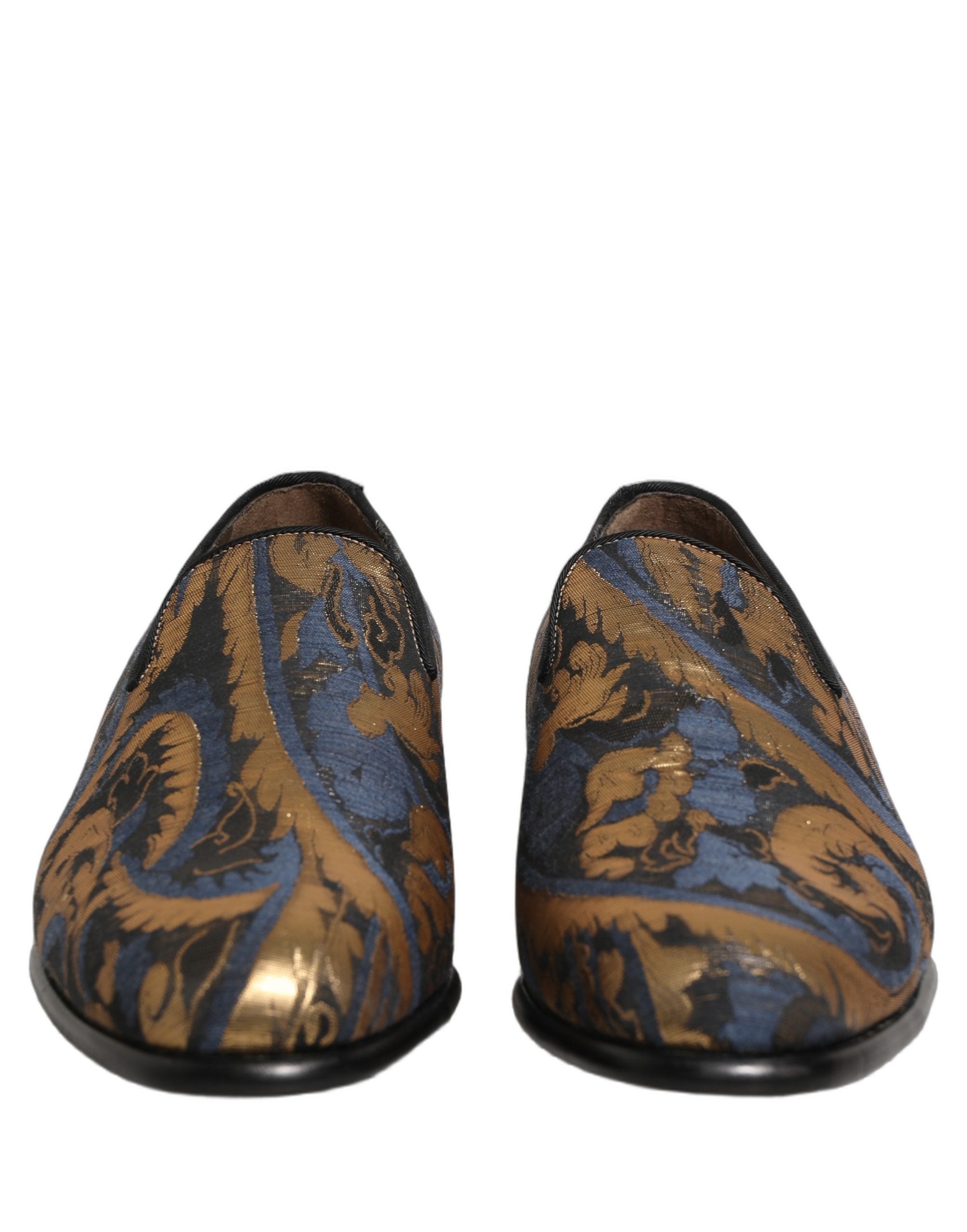 Dolce & Gabbana Blue Brocade Slip On Men Dress Loafers Men's Shoes