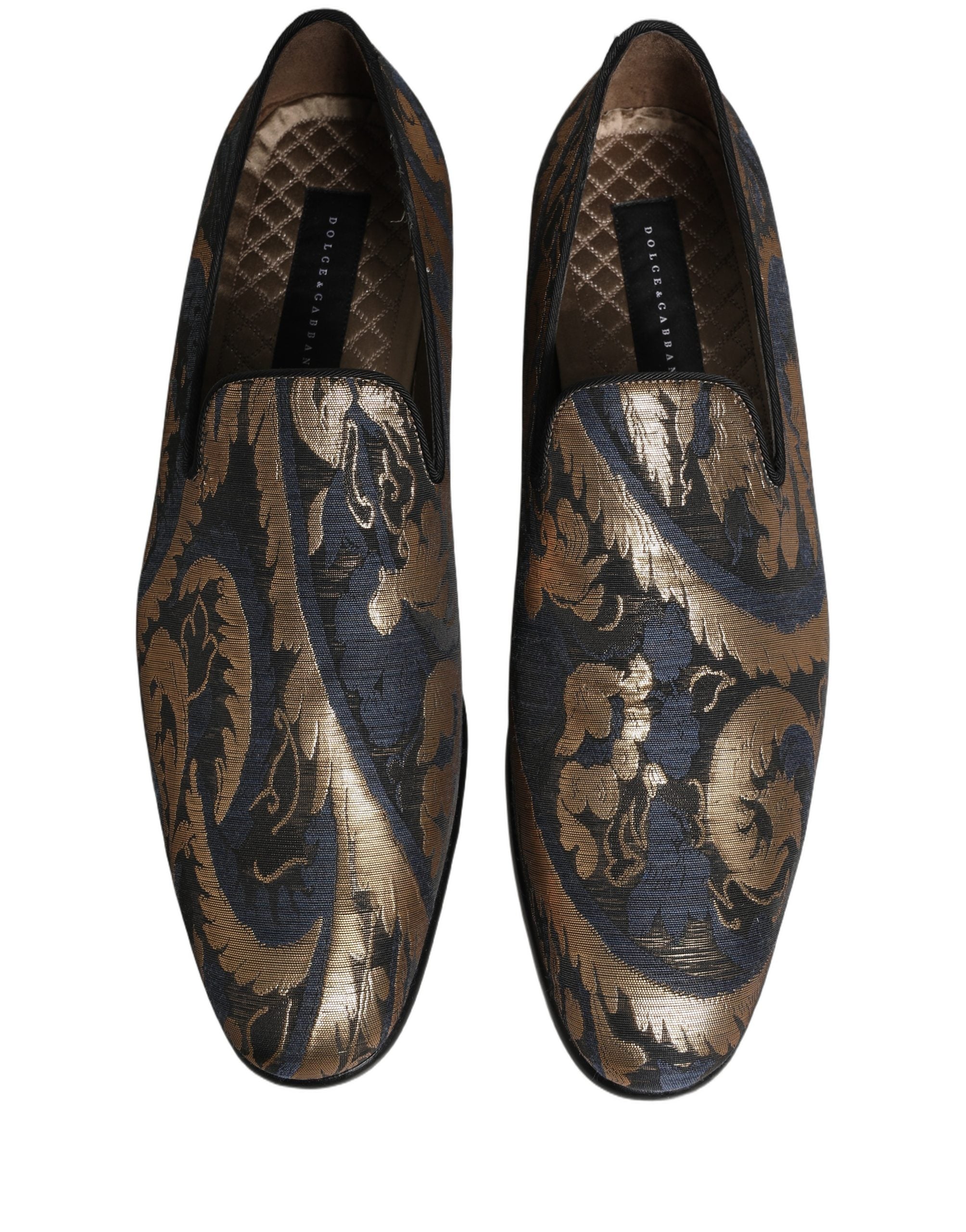 Dolce & Gabbana Blue Brocade Slip On Men Dress Loafers Men's Shoes