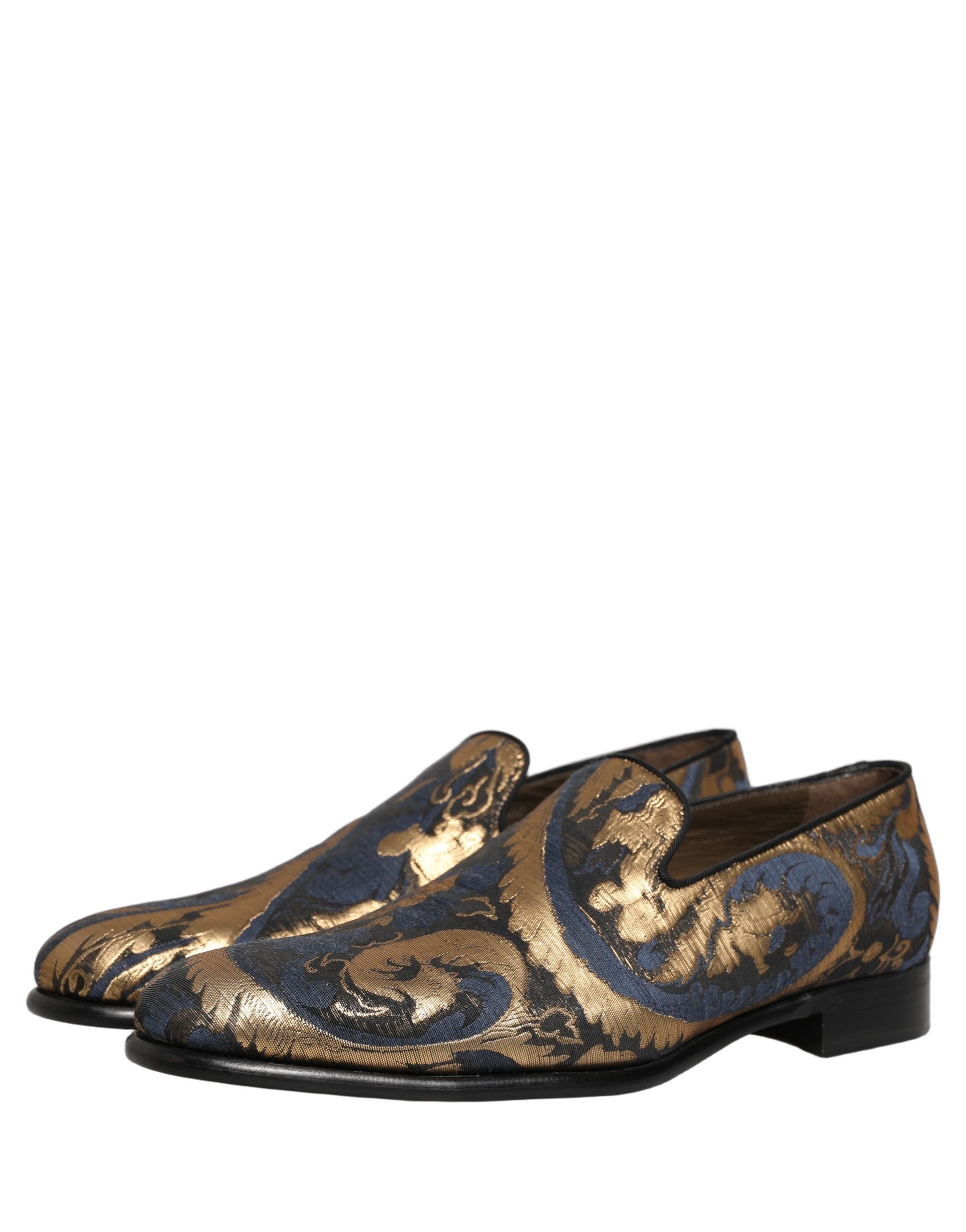 Dolce & Gabbana Blue Brocade Slip On Men Dress Loafers Men's Shoes