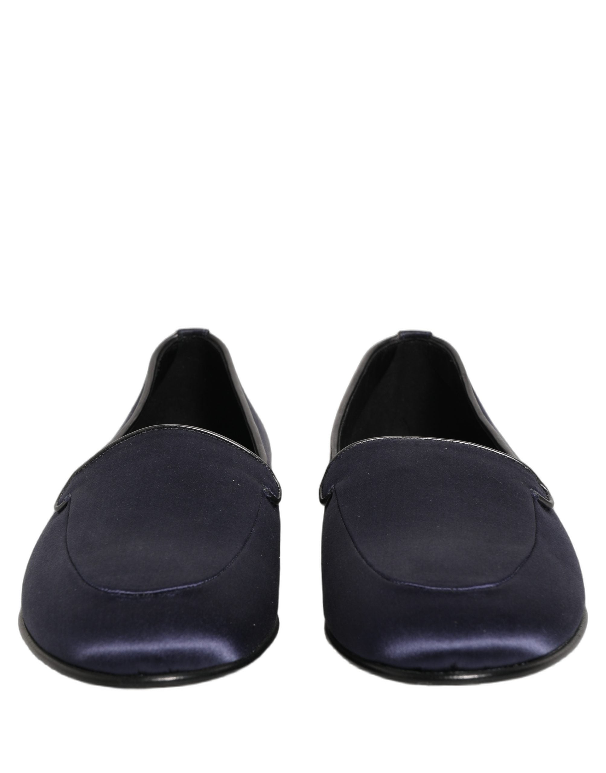 Dolce & Gabbana Blue Satin Logo Slip On Flats Loafers Men's Shoes