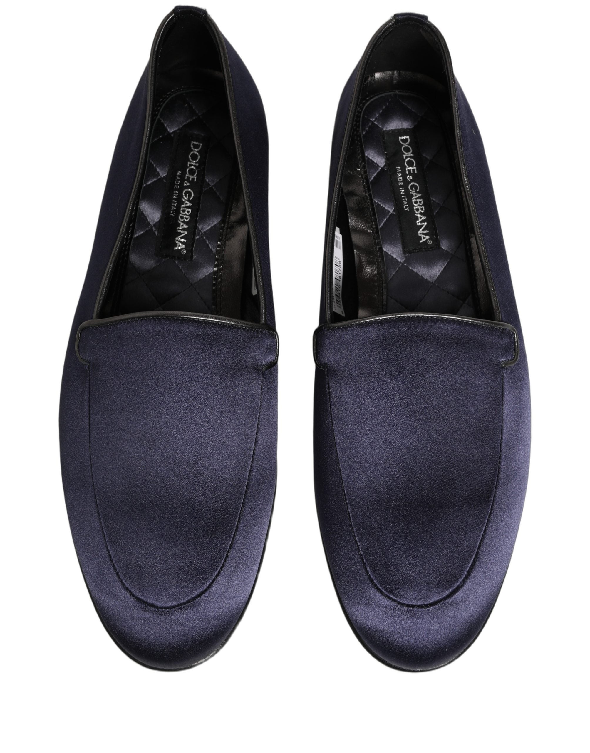 Dolce & Gabbana Blue Satin Logo Slip On Flats Loafers Men's Shoes