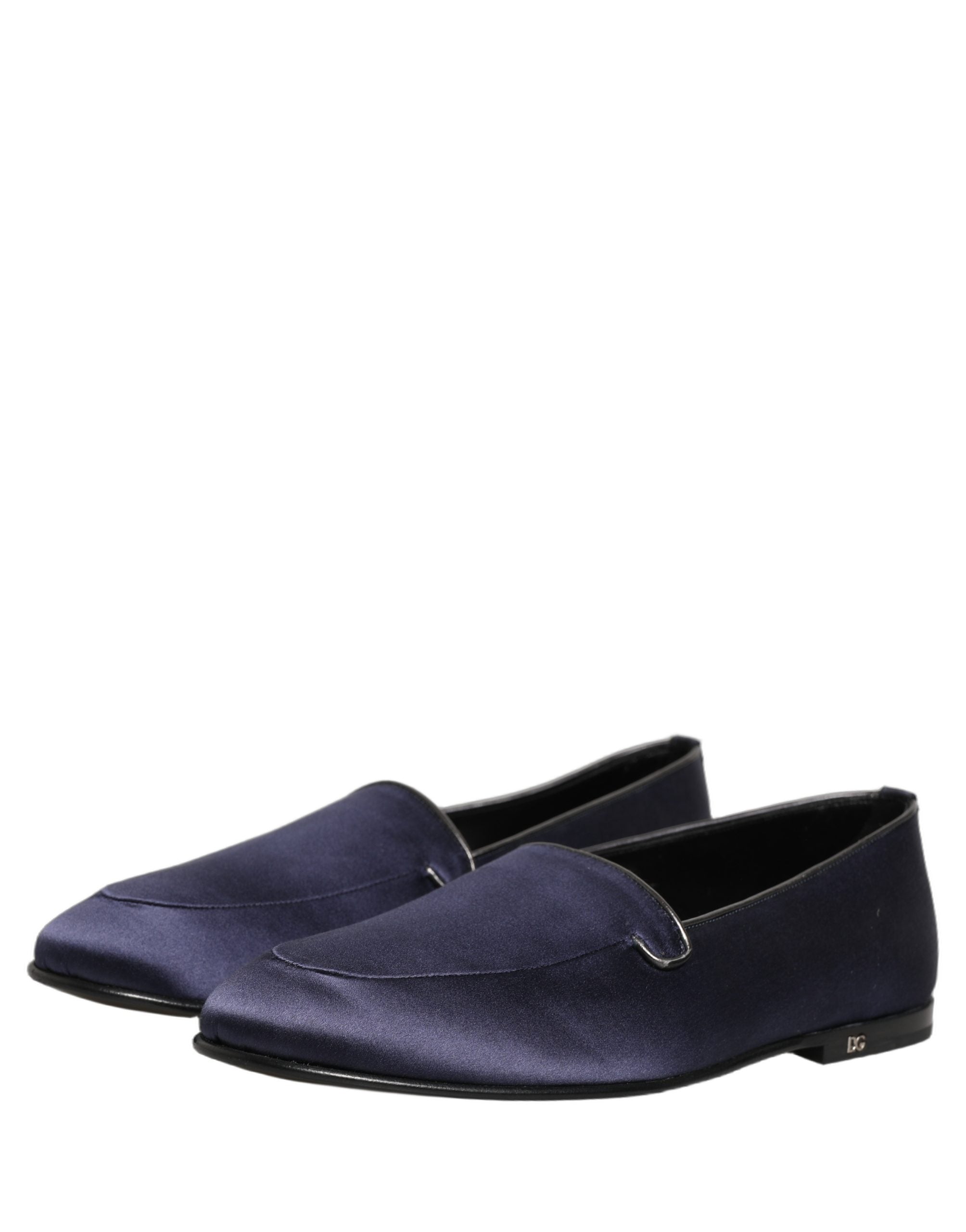 Dolce & Gabbana Blue Satin Logo Slip On Flats Loafers Men's Shoes