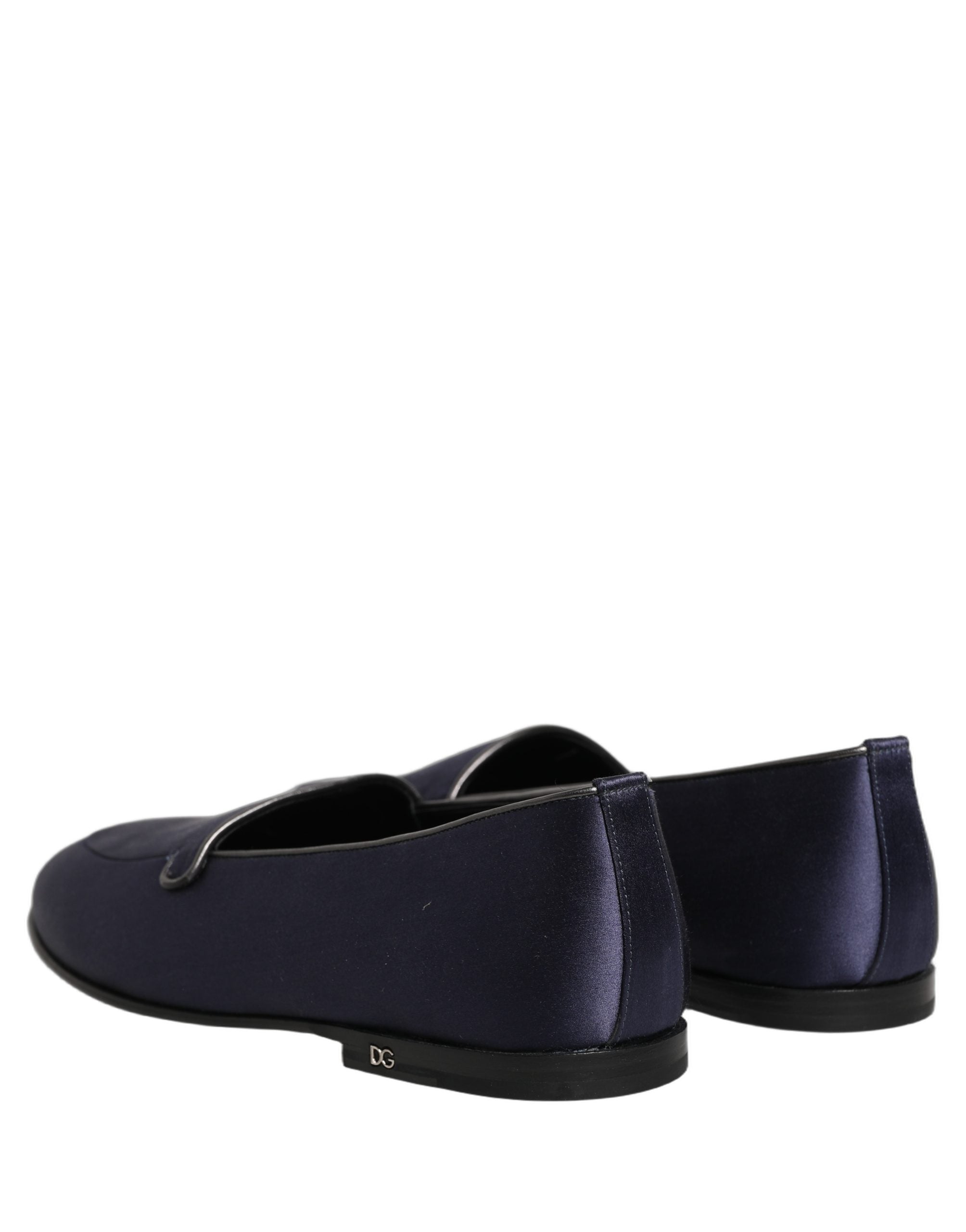 Dolce & Gabbana Blue Satin Logo Slip On Flats Loafers Men's Shoes