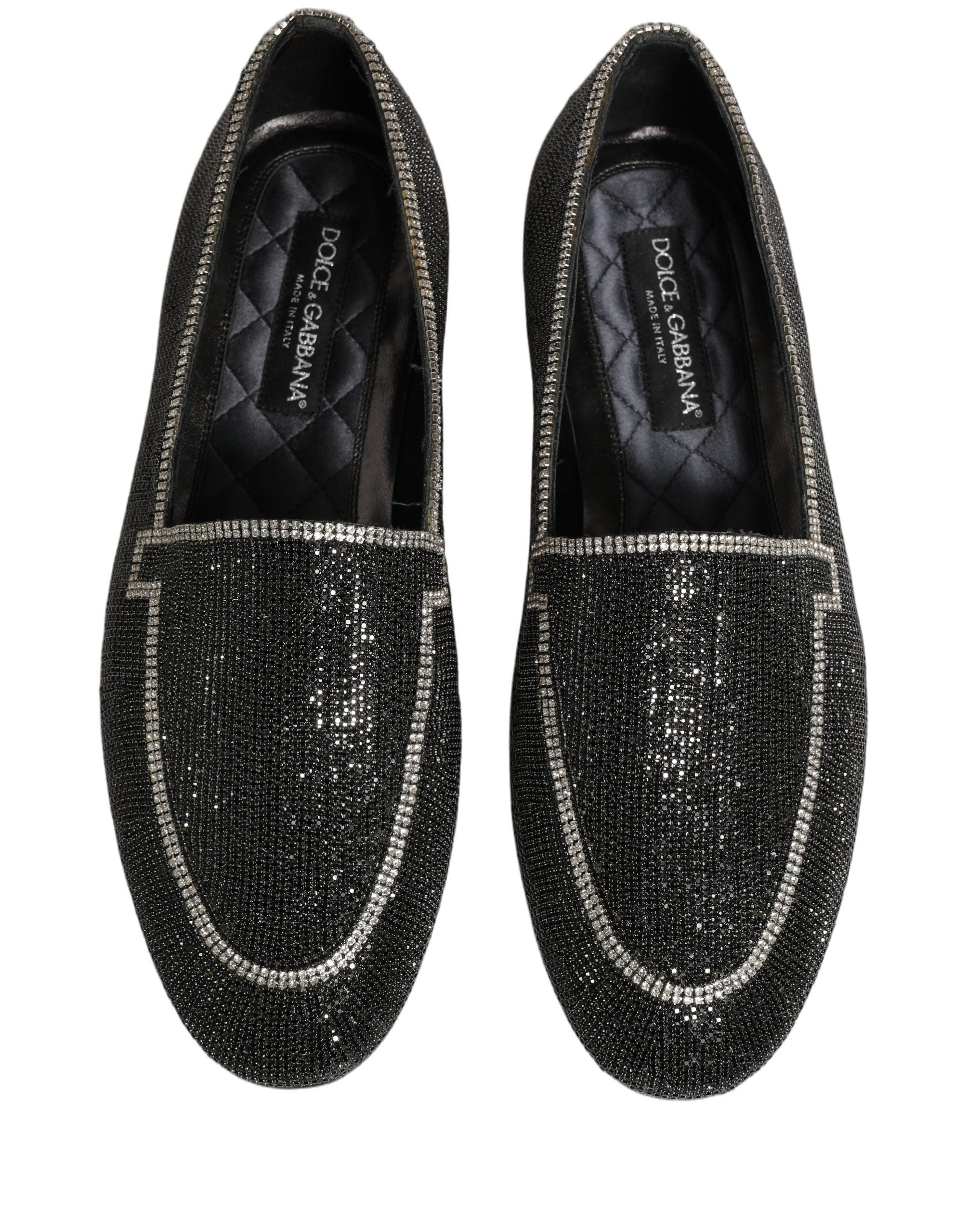 Dolce & Gabbana Black Crystal Embellished Men Loafers Men's Shoes