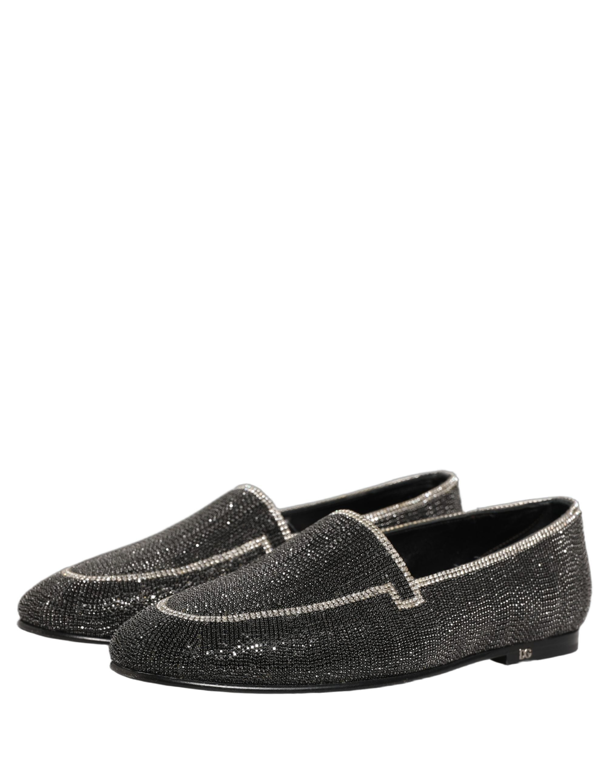 Dolce & Gabbana Black Crystal Embellished Men Loafers Men's Shoes