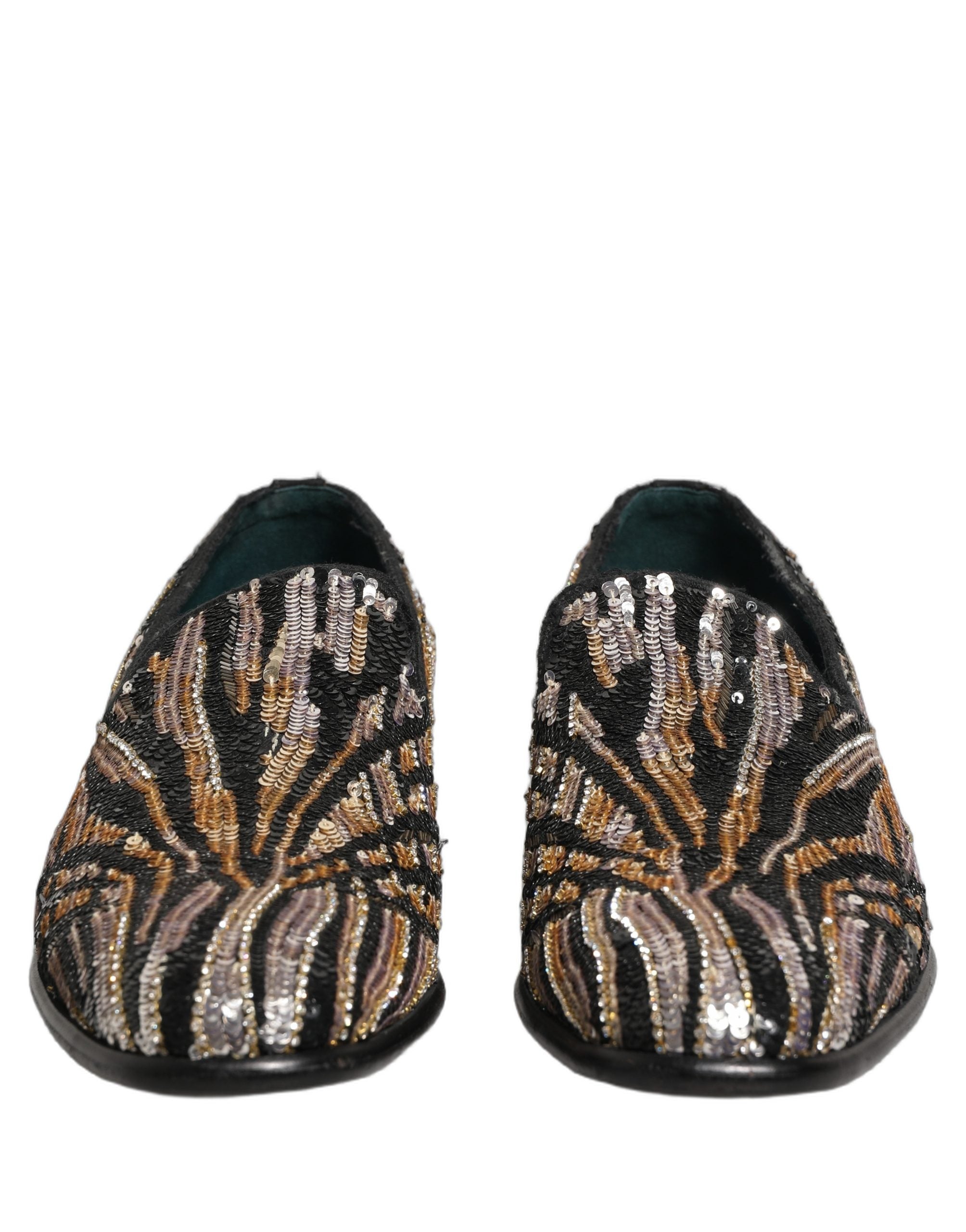 Dolce & Gabbana Gold Striped Sequin Embellished Loafer Men's Shoes (Pre-Owned)