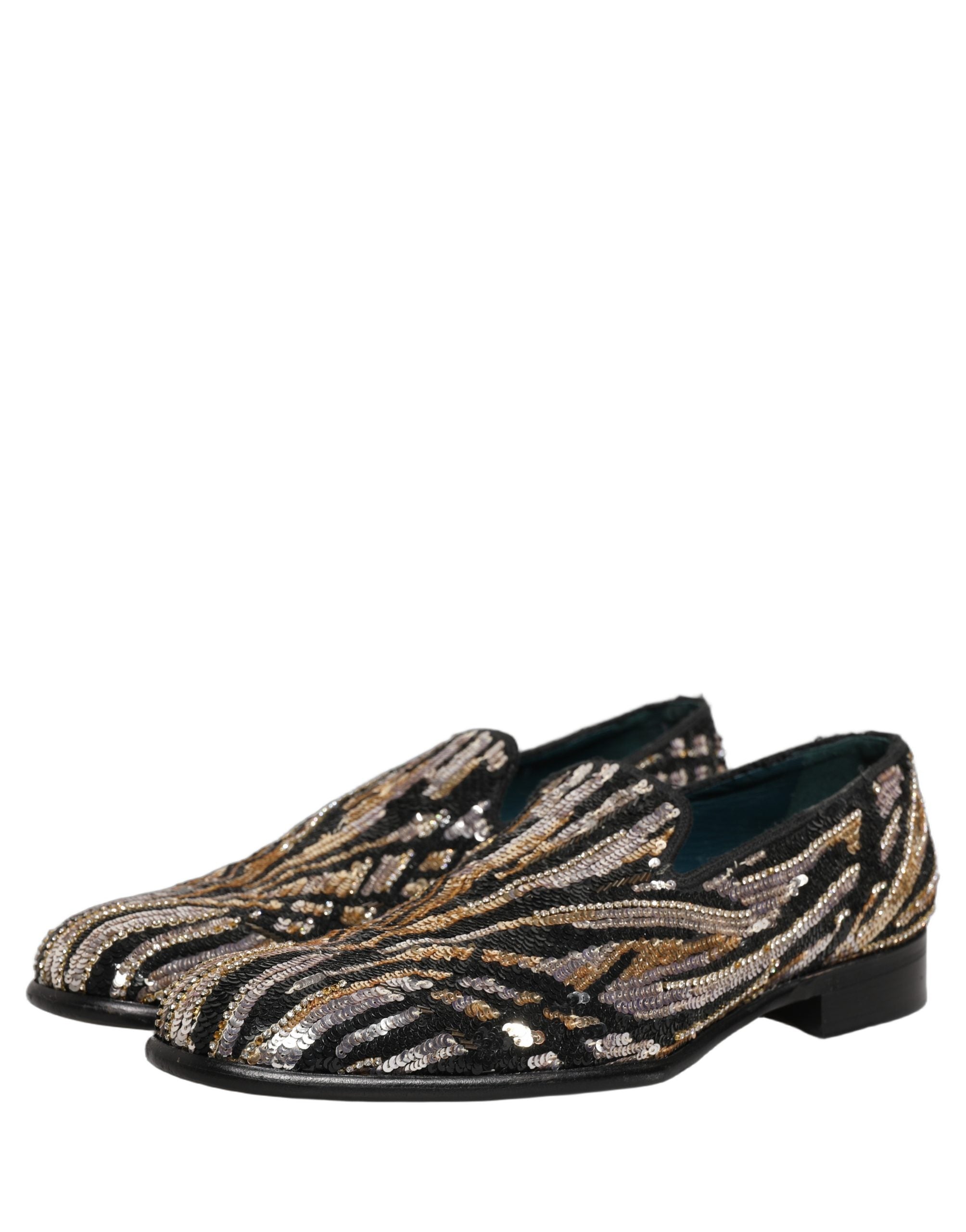 Dolce & Gabbana Gold Striped Sequin Embellished Loafer Men's Shoes (Pre-Owned)