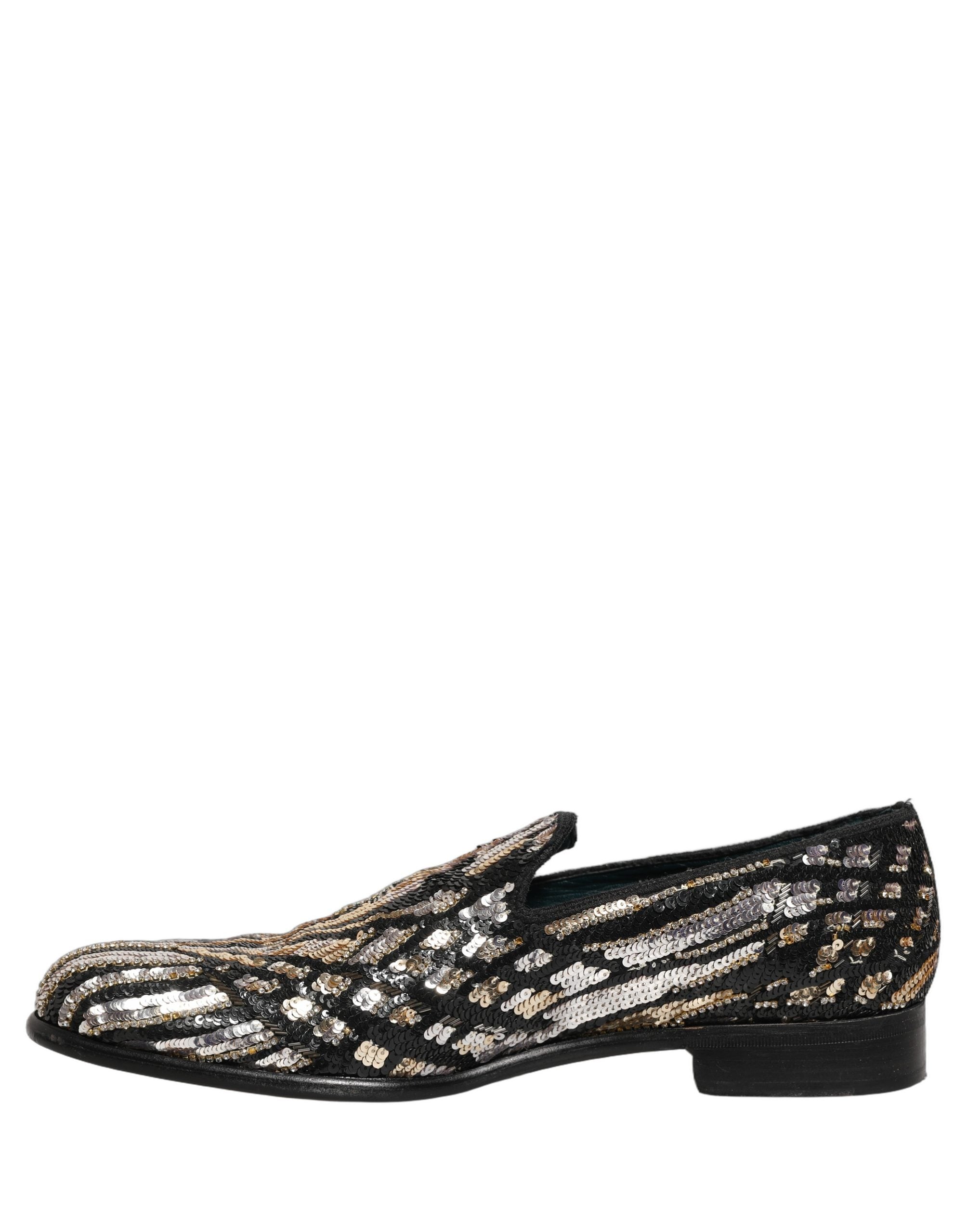 Dolce & Gabbana Gold Striped Sequin Embellished Loafer Men's Shoes (Pre-Owned)