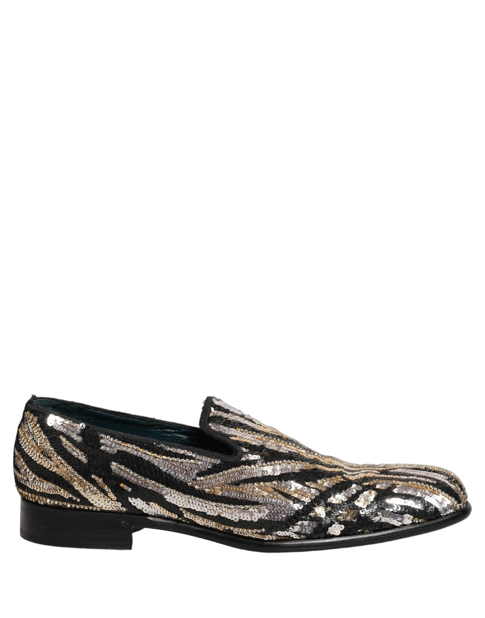 Dolce & Gabbana Gold Striped Sequin Embellished Loafer Men's Shoes (Pre-Owned)