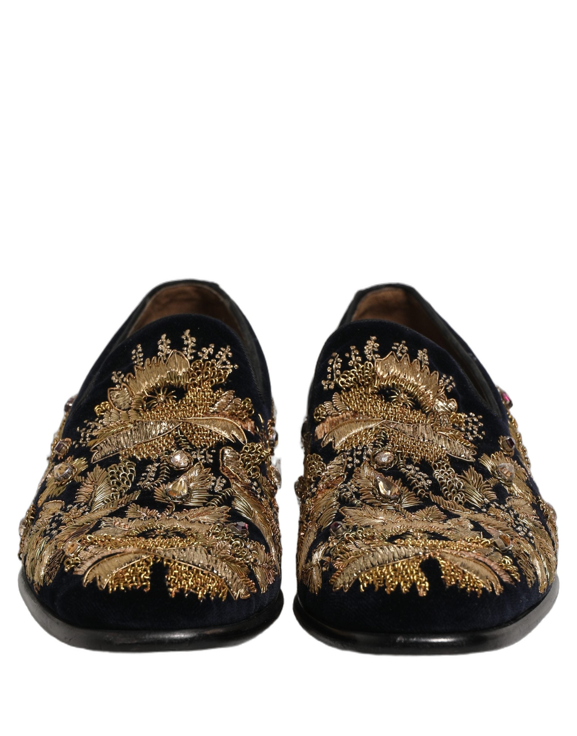 Dolce & Gabbana Black Gold Embroidery Dress Loafers Men's Shoes (Pre-Owned)