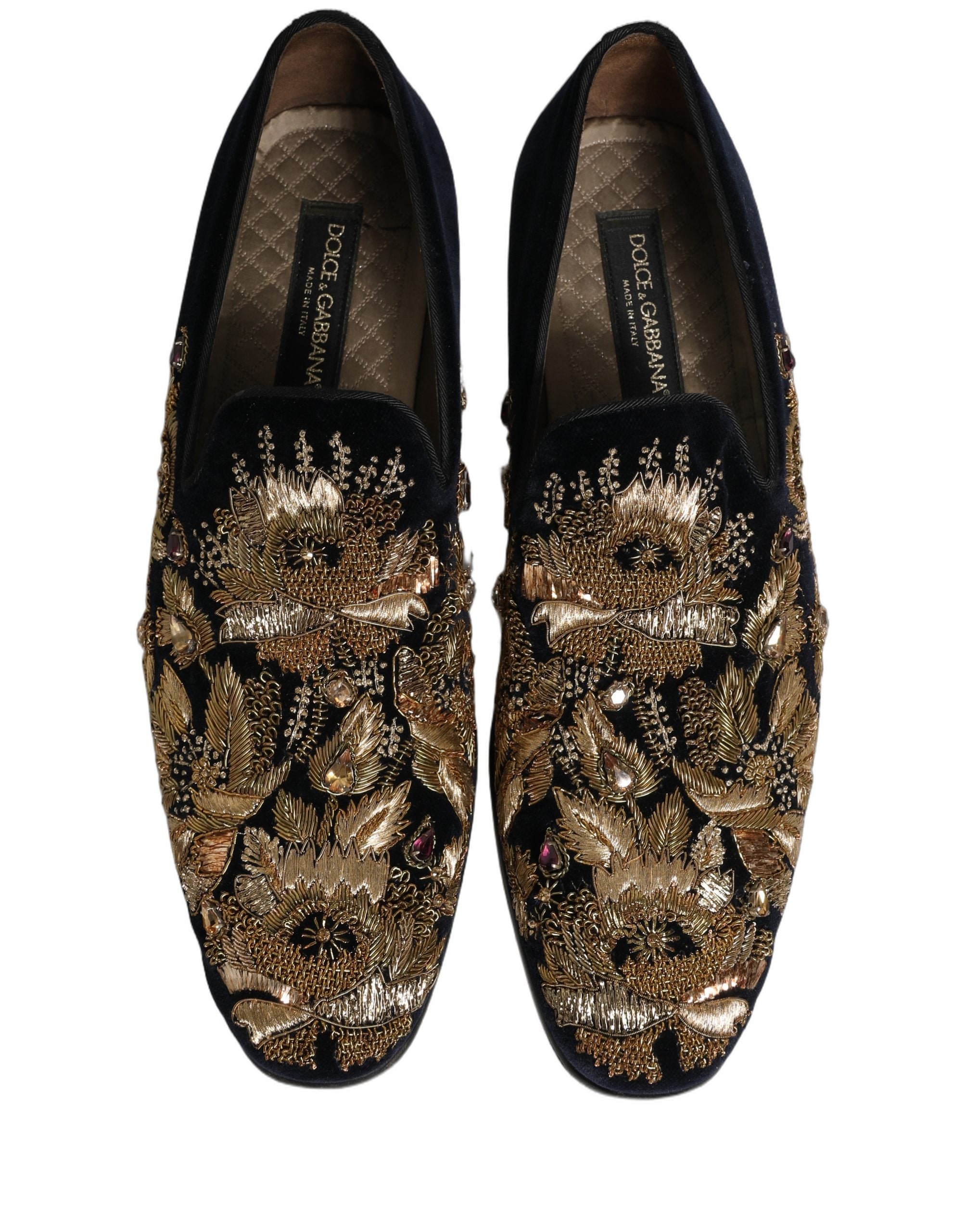 Dolce & Gabbana Black Gold Embroidery Dress Loafers Men's Shoes (Pre-Owned)