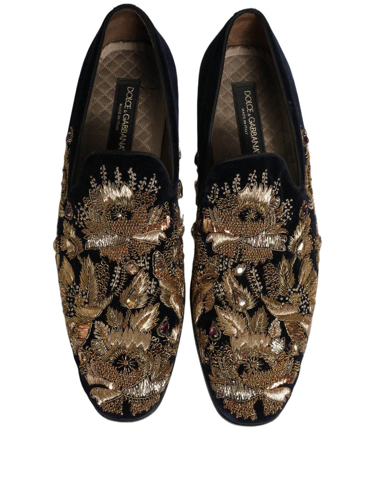 Dolce & Gabbana Black Gold Embroidery Dress Loafers Men's Shoes (Pre-Owned)