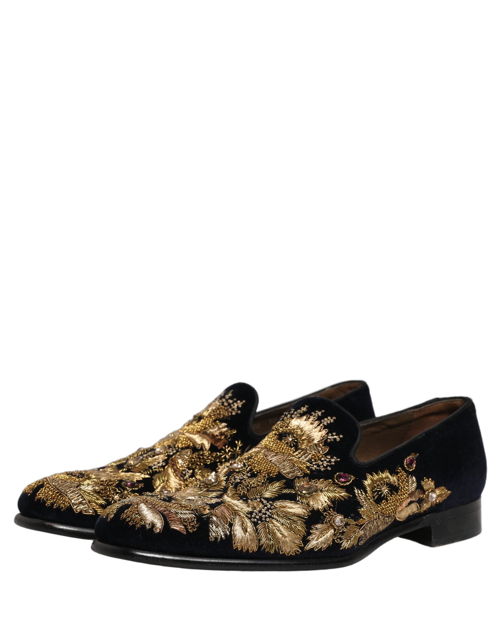 Dolce & Gabbana Black Gold Embroidery Dress Loafers Men's Shoes (Pre-Owned)