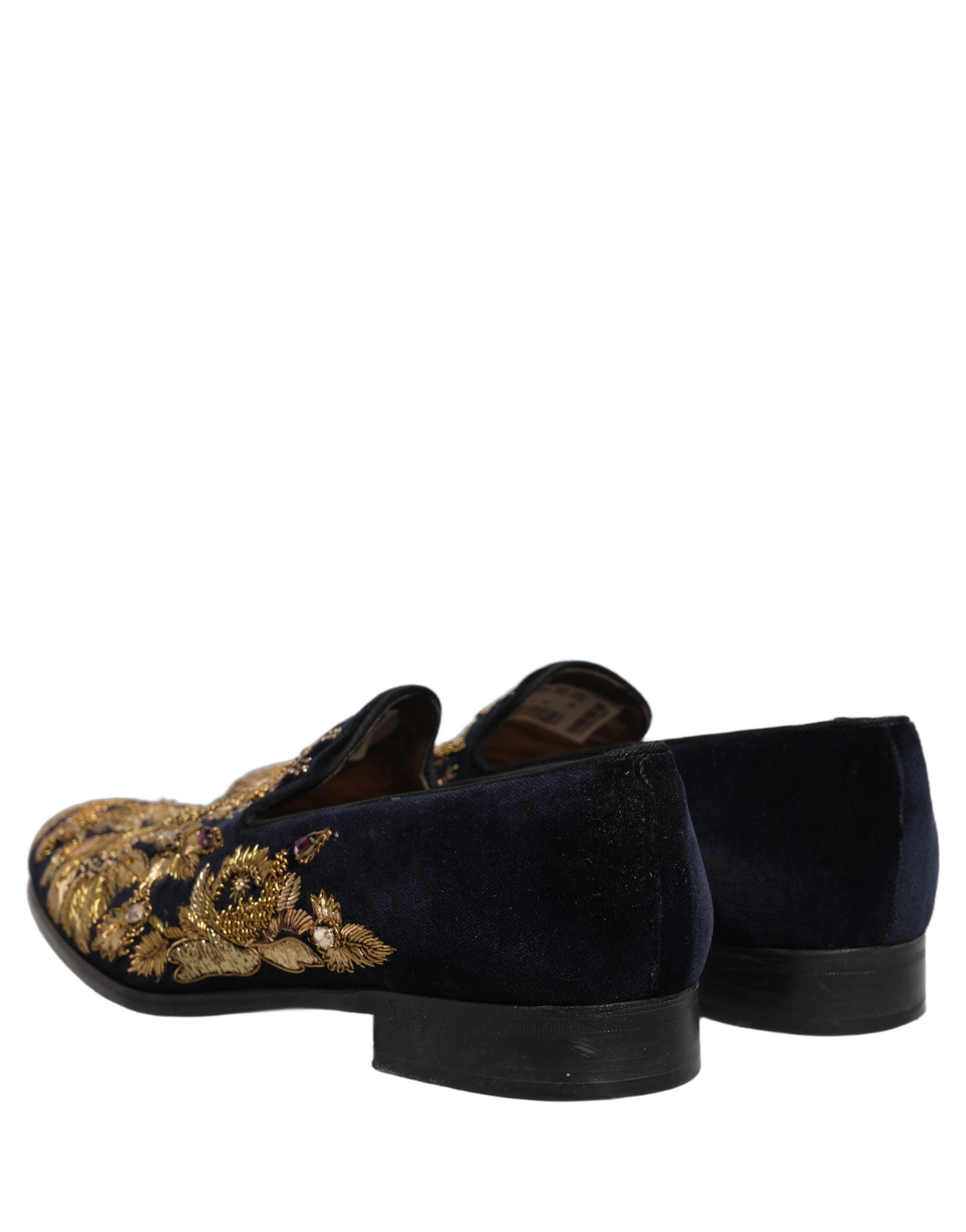 Dolce & Gabbana Black Gold Embroidery Dress Loafers Men's Shoes (Pre-Owned)