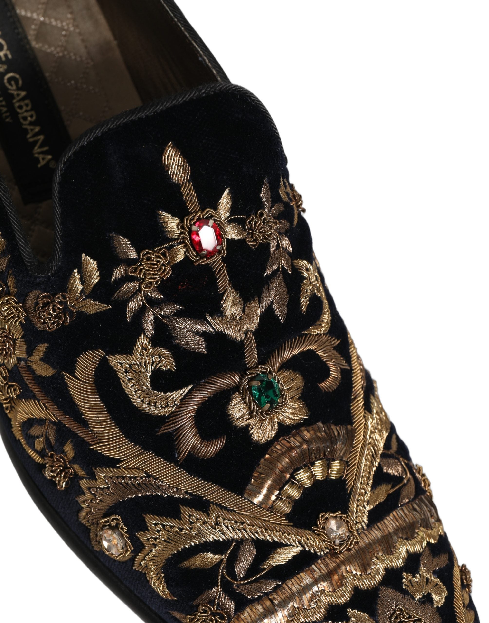 Dolce & Gabbana Black Velvet Embellished Dress Loafers Men's Shoes (Pre-Owned)