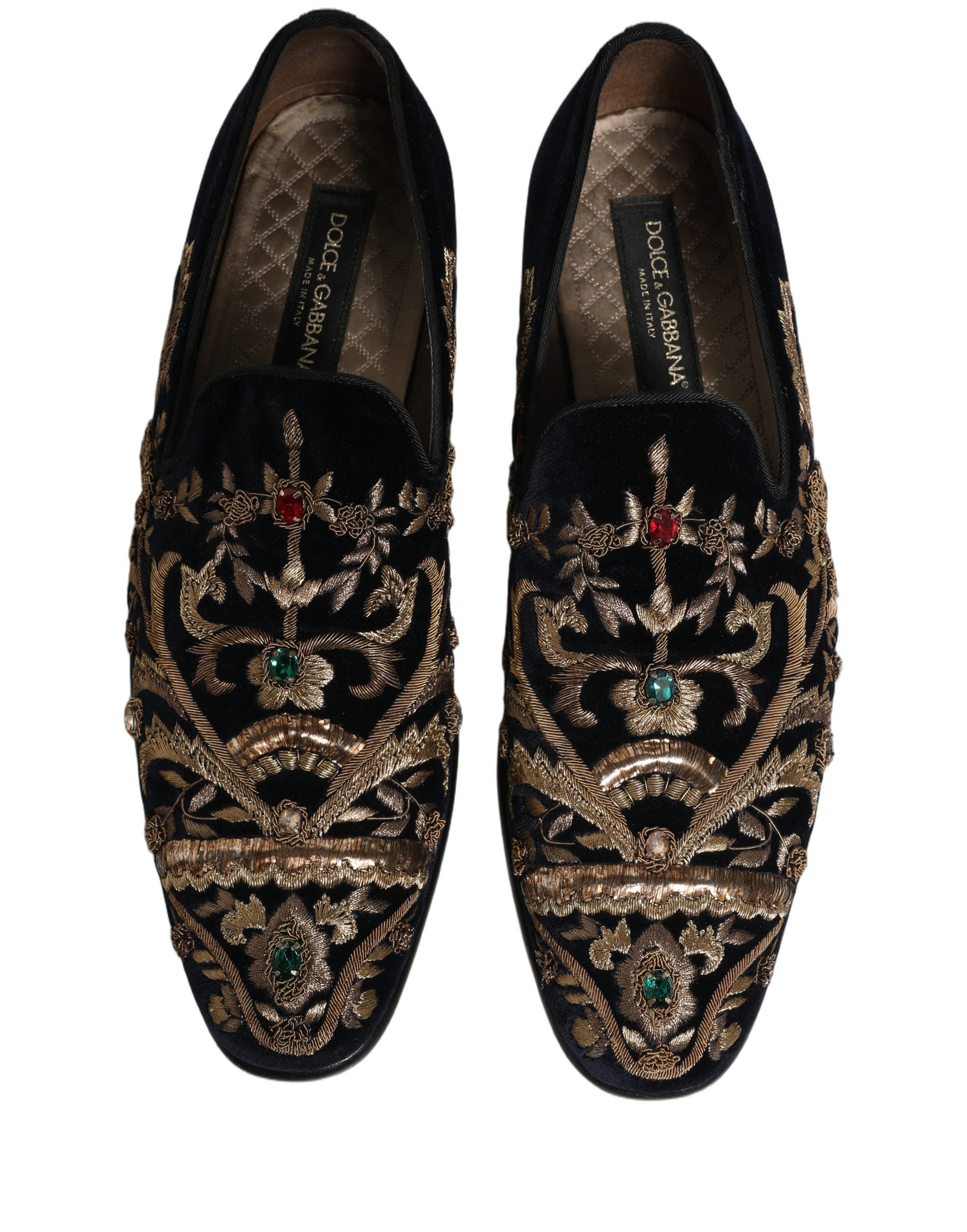Dolce & Gabbana Black Velvet Embellished Dress Loafers Men's Shoes (Pre-Owned)