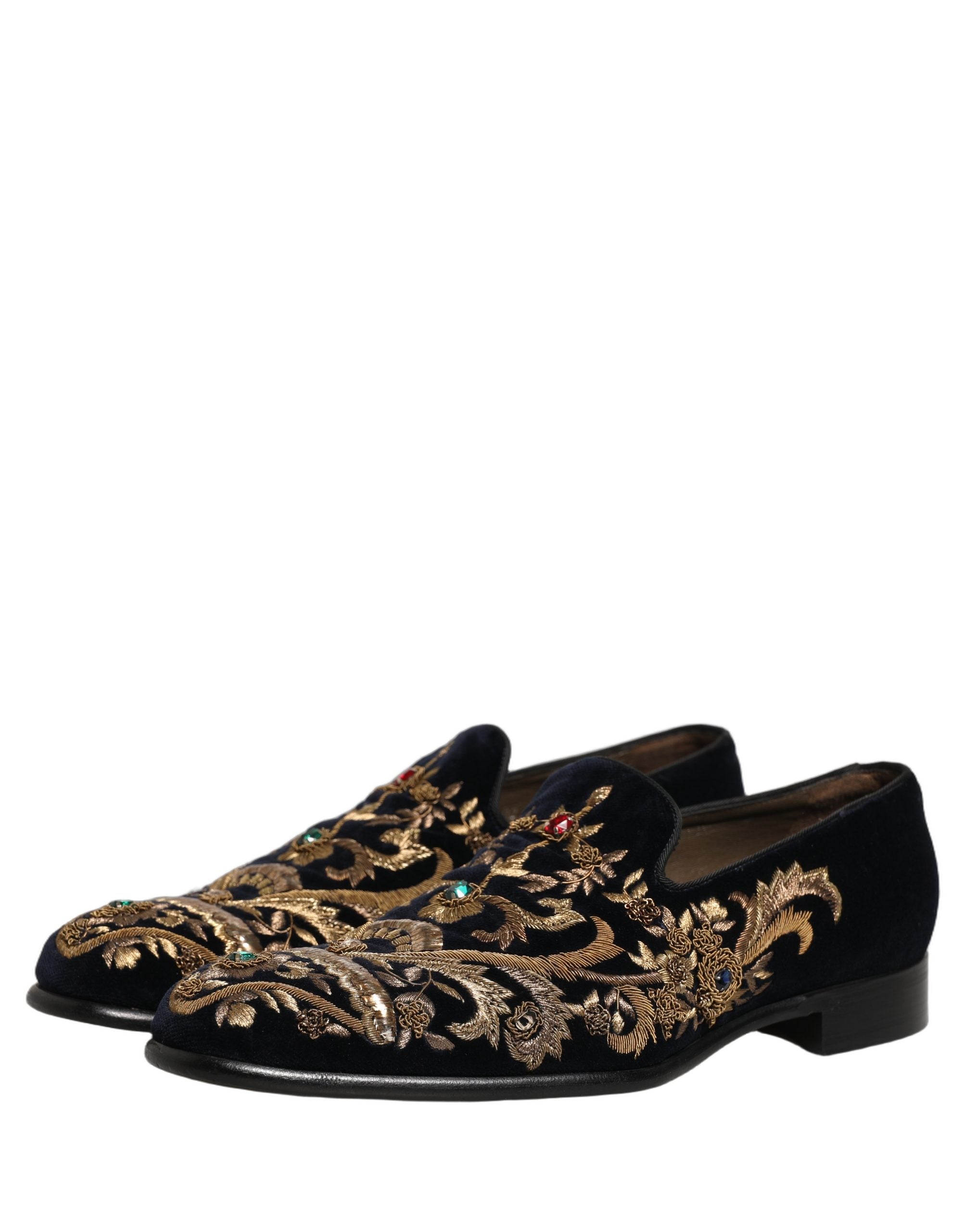 Dolce & Gabbana Black Velvet Embellished Dress Loafers Men's Shoes (Pre-Owned)