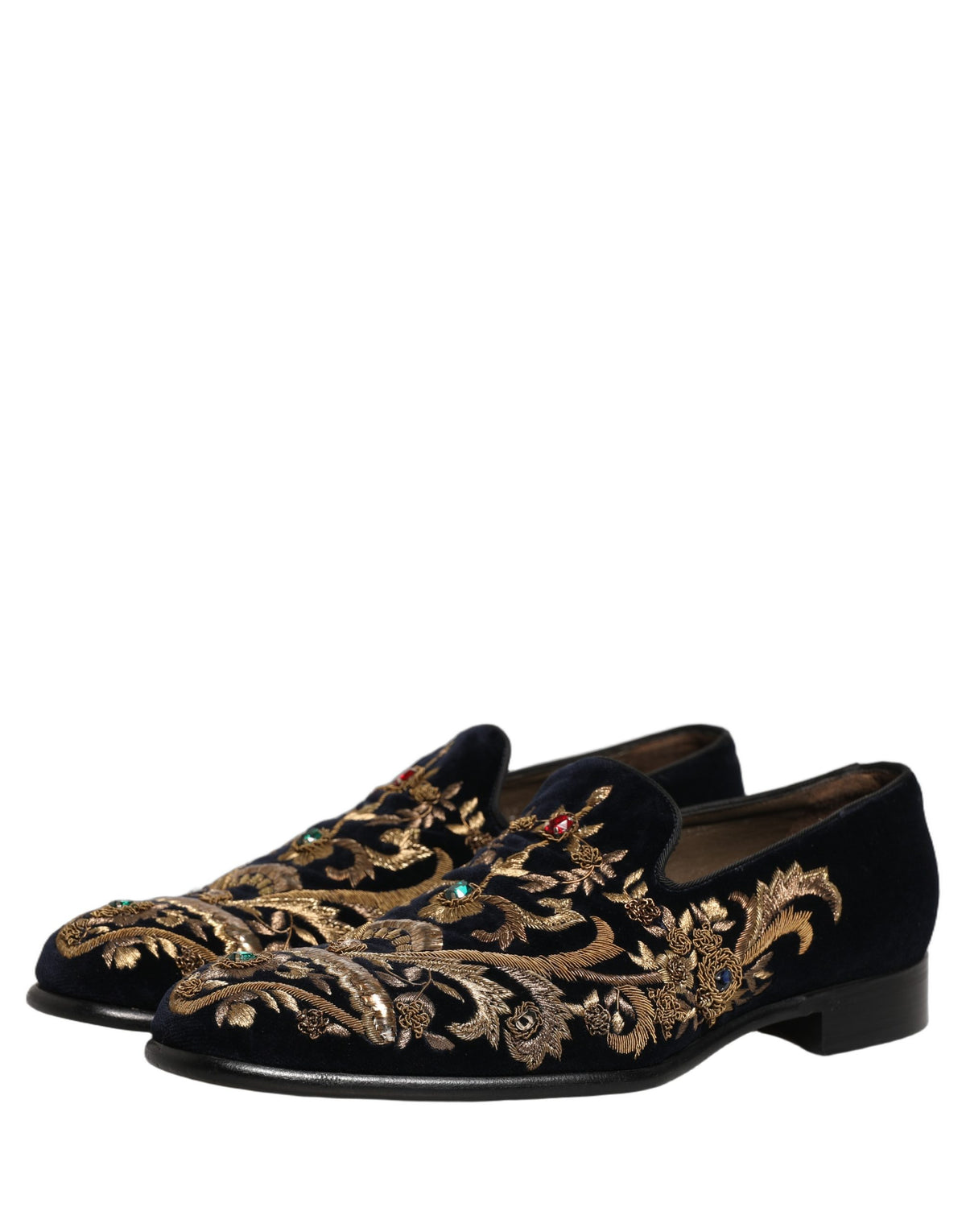 Dolce & Gabbana Black Velvet Embellished Dress Loafers Men's Shoes (Pre-Owned)