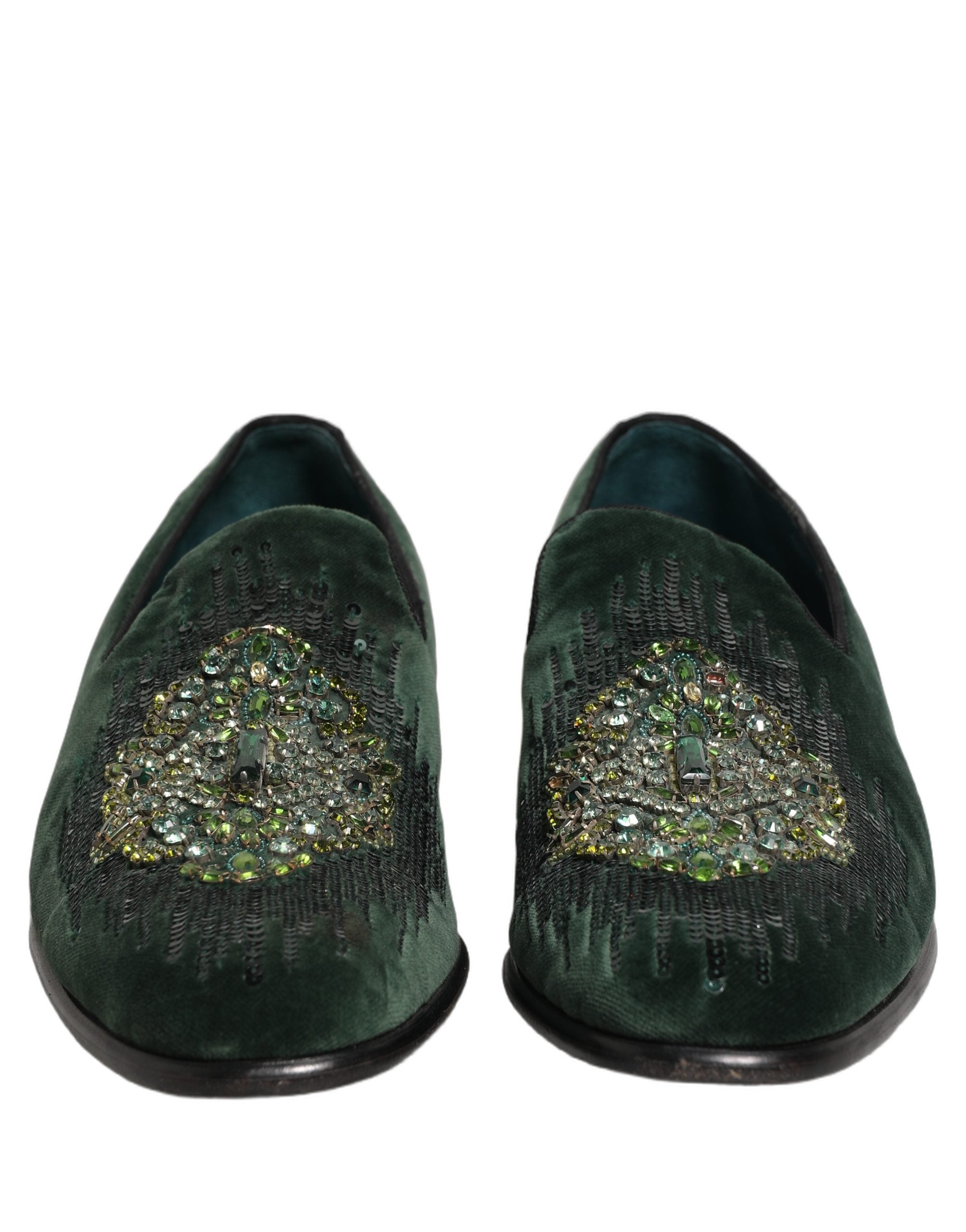 Dolce & Gabbana Green Velvet Embellished Dress Loafers Men's Shoes (Pre-Owned)
