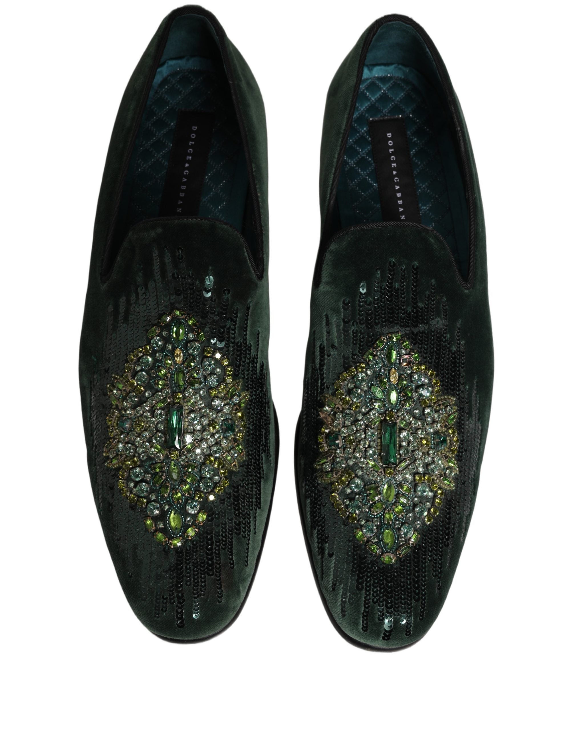 Dolce & Gabbana Green Velvet Embellished Dress Loafers Men's Shoes (Pre-Owned)