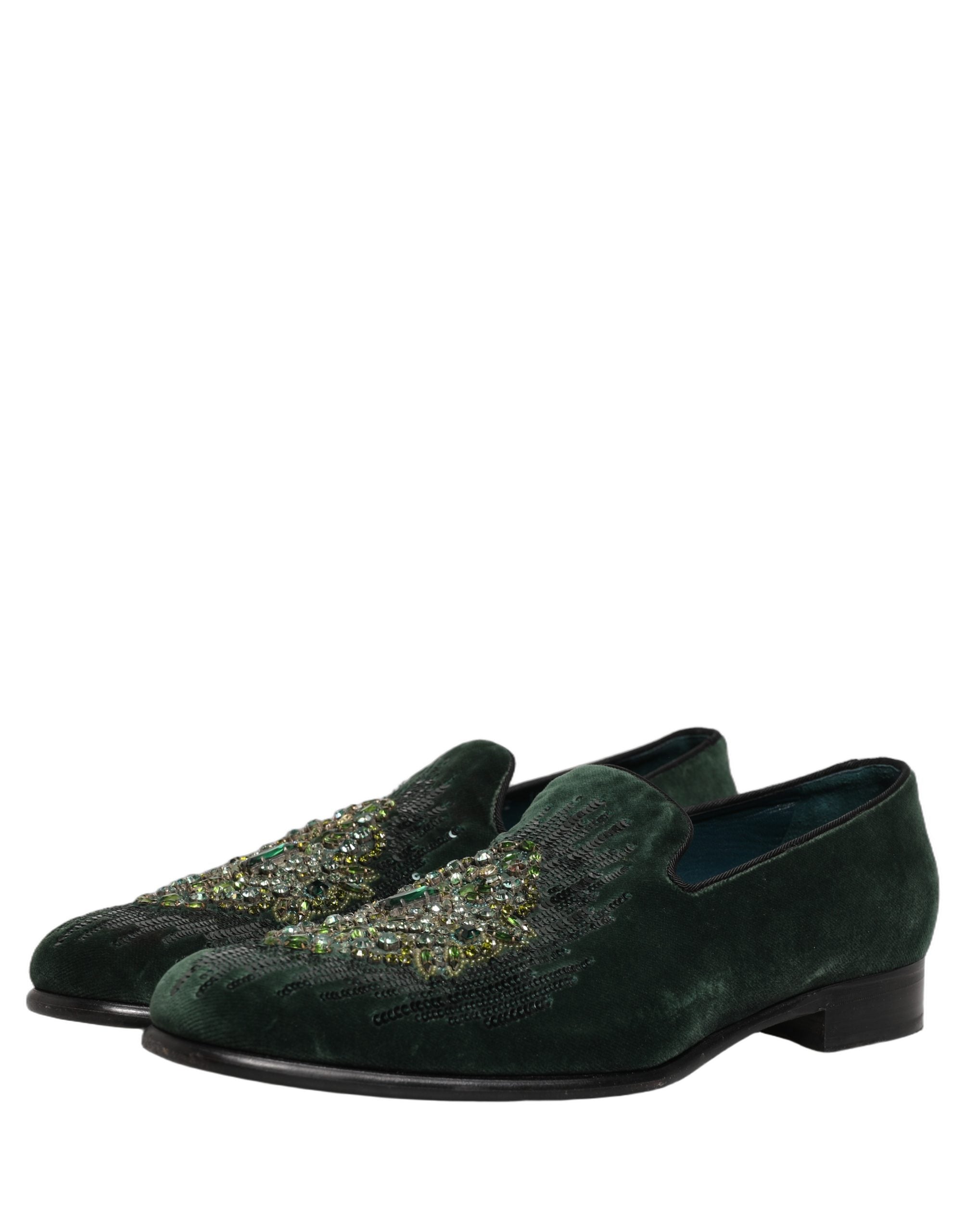 Dolce & Gabbana Green Velvet Embellished Dress Loafers Men's Shoes (Pre-Owned)