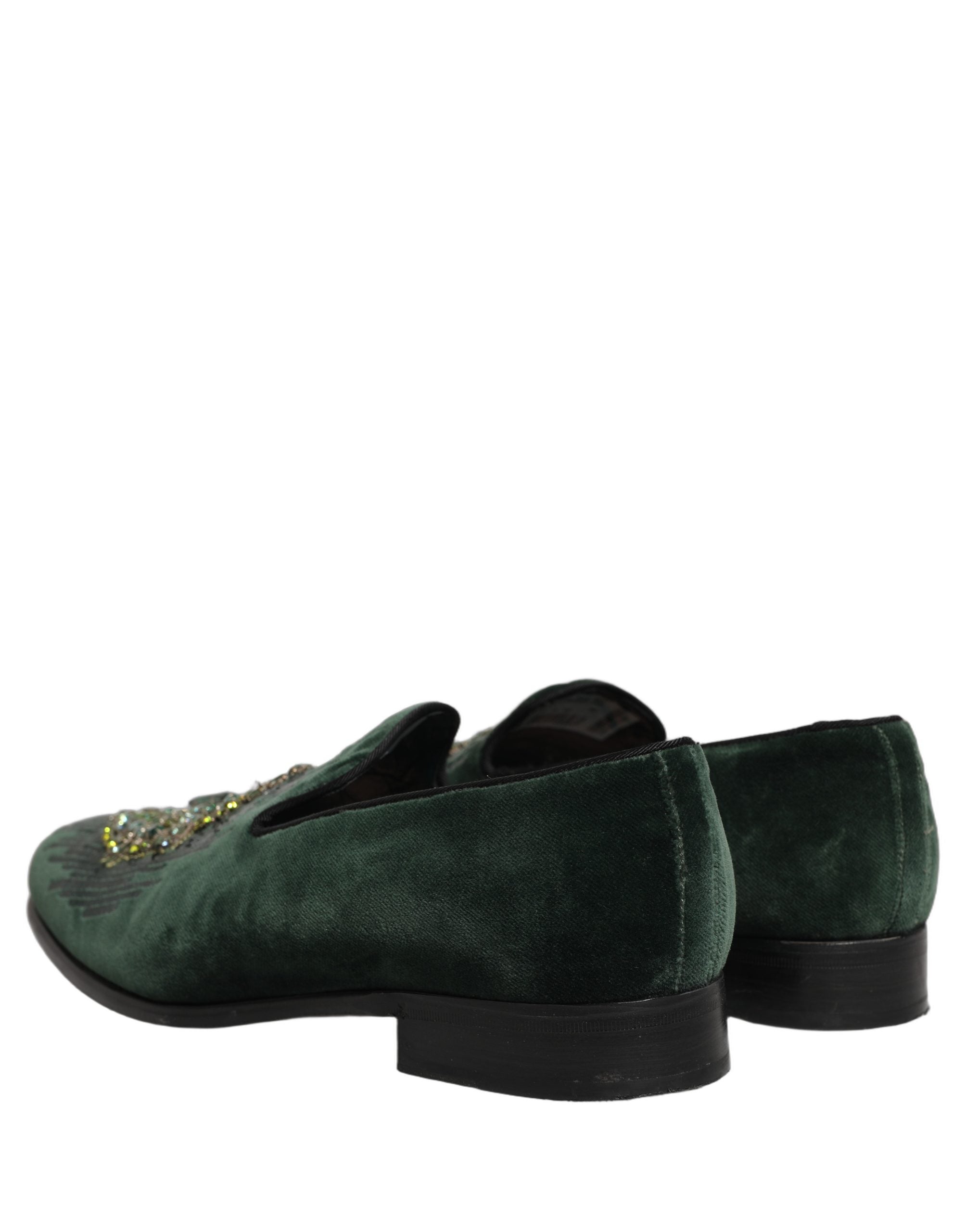 Dolce & Gabbana Green Velvet Embellished Dress Loafers Men's Shoes (Pre-Owned)