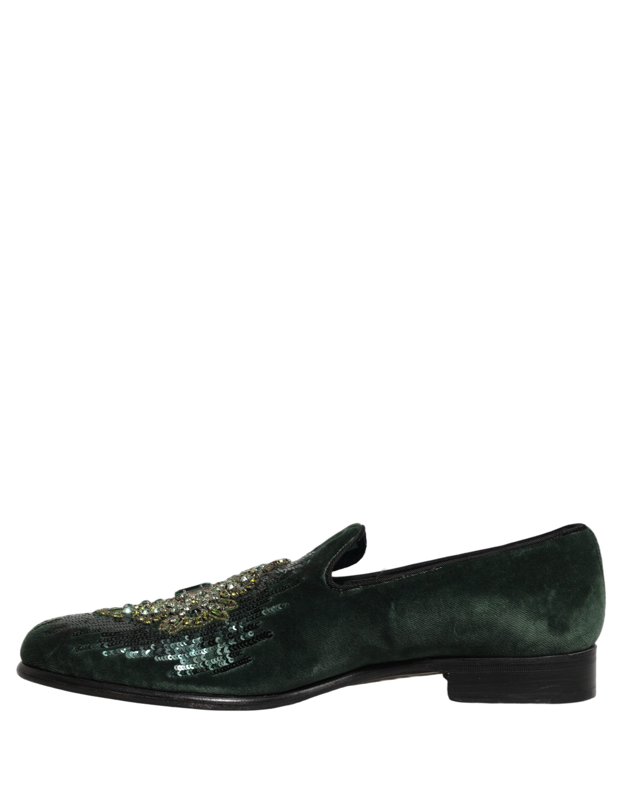 Dolce & Gabbana Green Velvet Embellished Dress Loafers Men's Shoes (Pre-Owned)