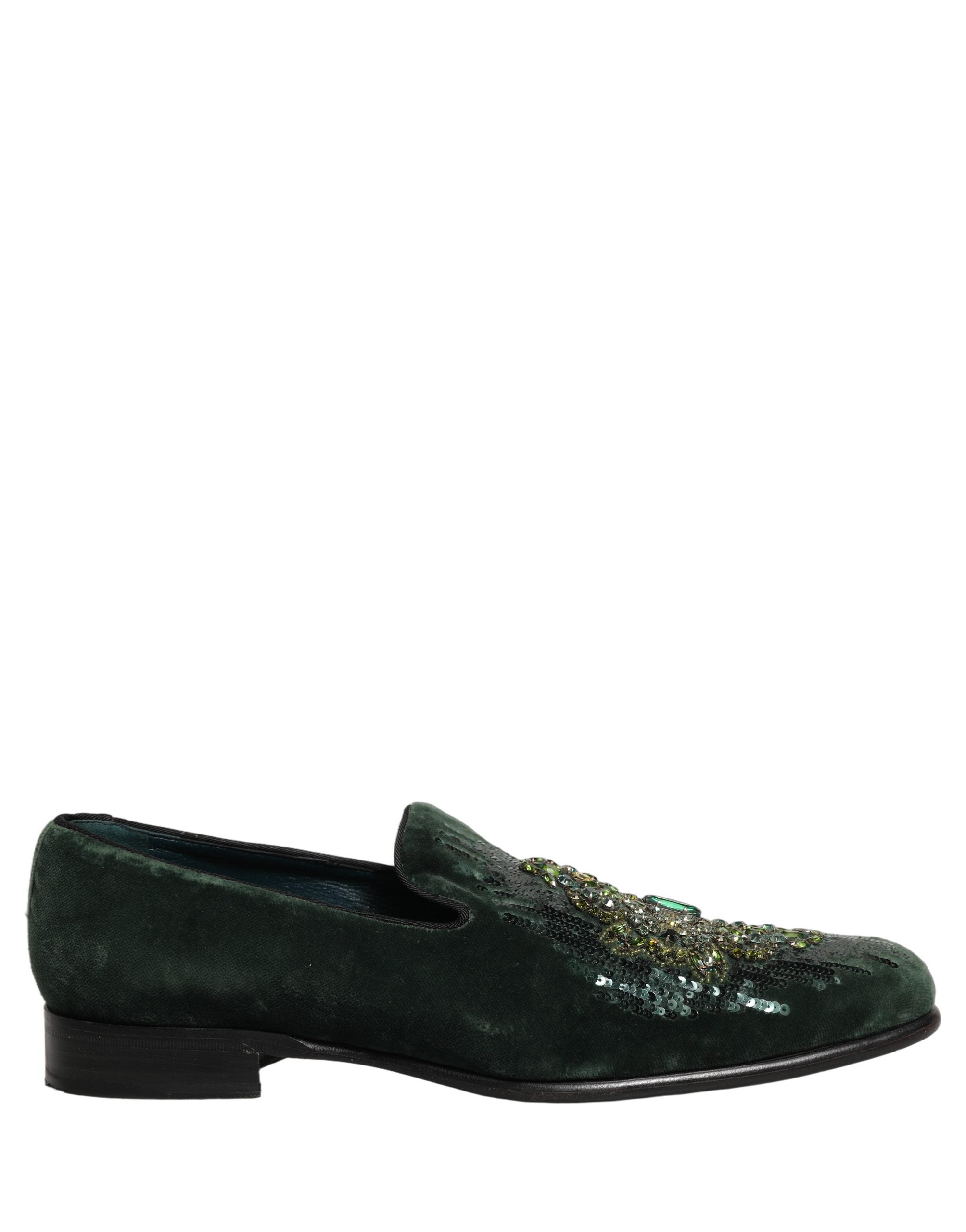 Dolce & Gabbana Green Velvet Embellished Dress Loafers Men's Shoes (Pre-Owned)