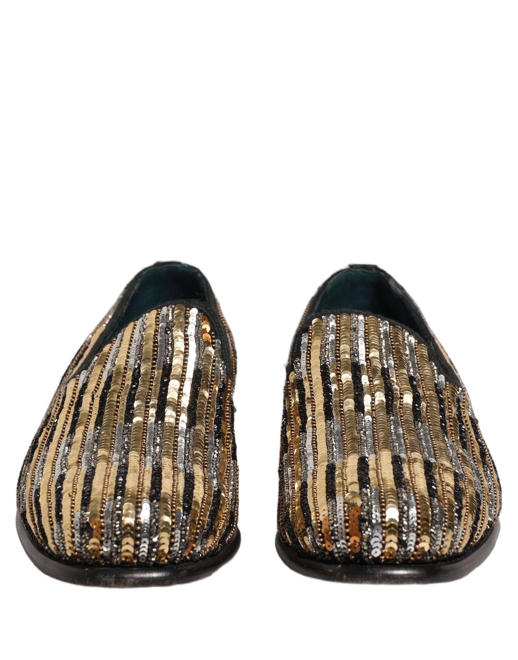 Dolce & Gabbana Gold Striped Sequin Embellished Loafer Men's Shoes (Pre-Owned)