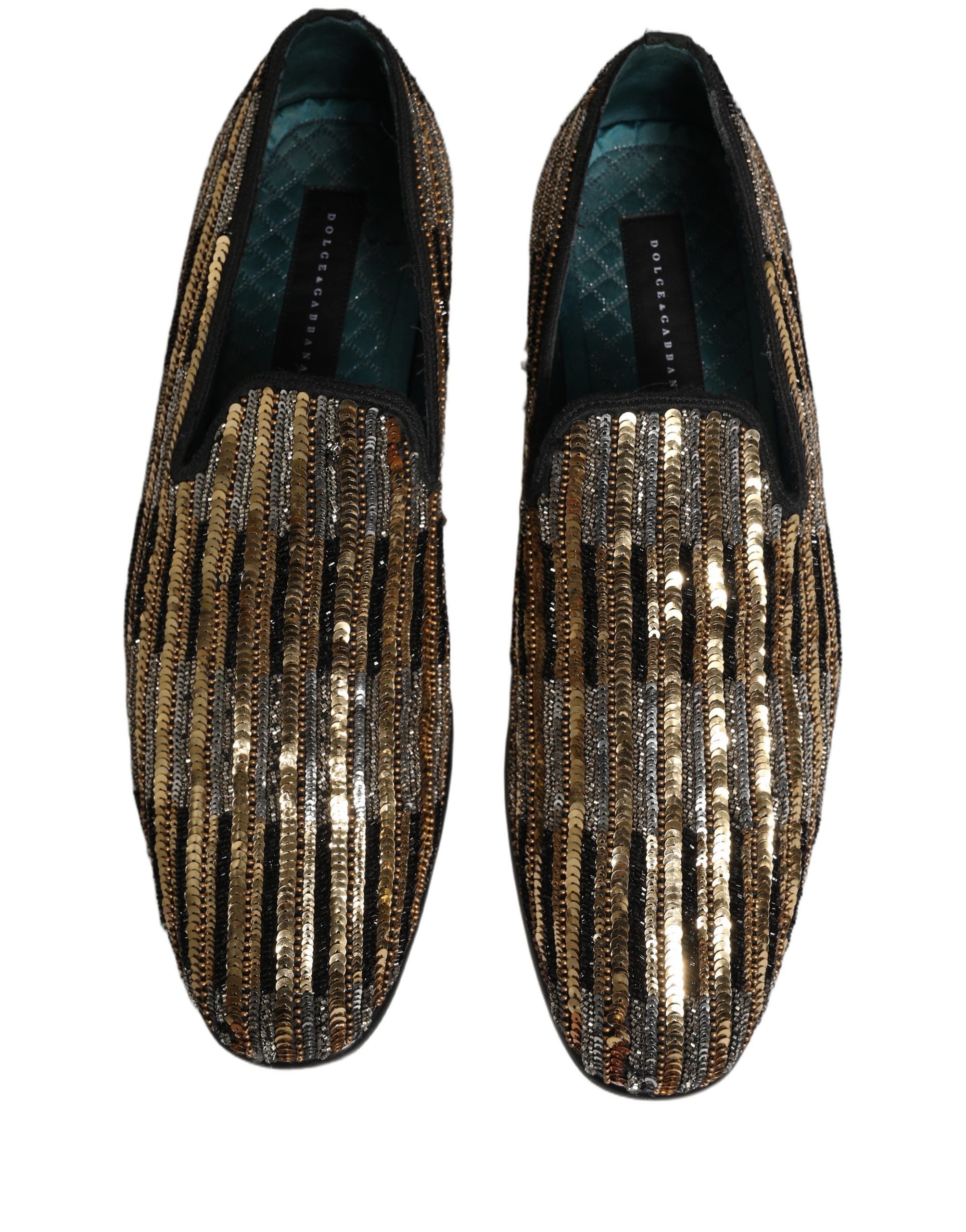 Dolce & Gabbana Gold Striped Sequin Embellished Loafer Men's Shoes (Pre-Owned)
