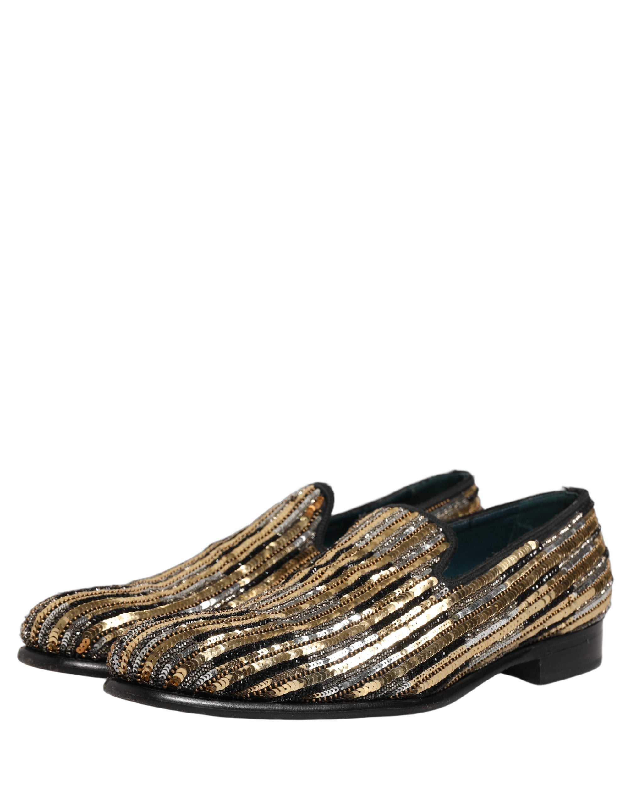 Dolce & Gabbana Gold Striped Sequin Embellished Loafer Men's Shoes (Pre-Owned)