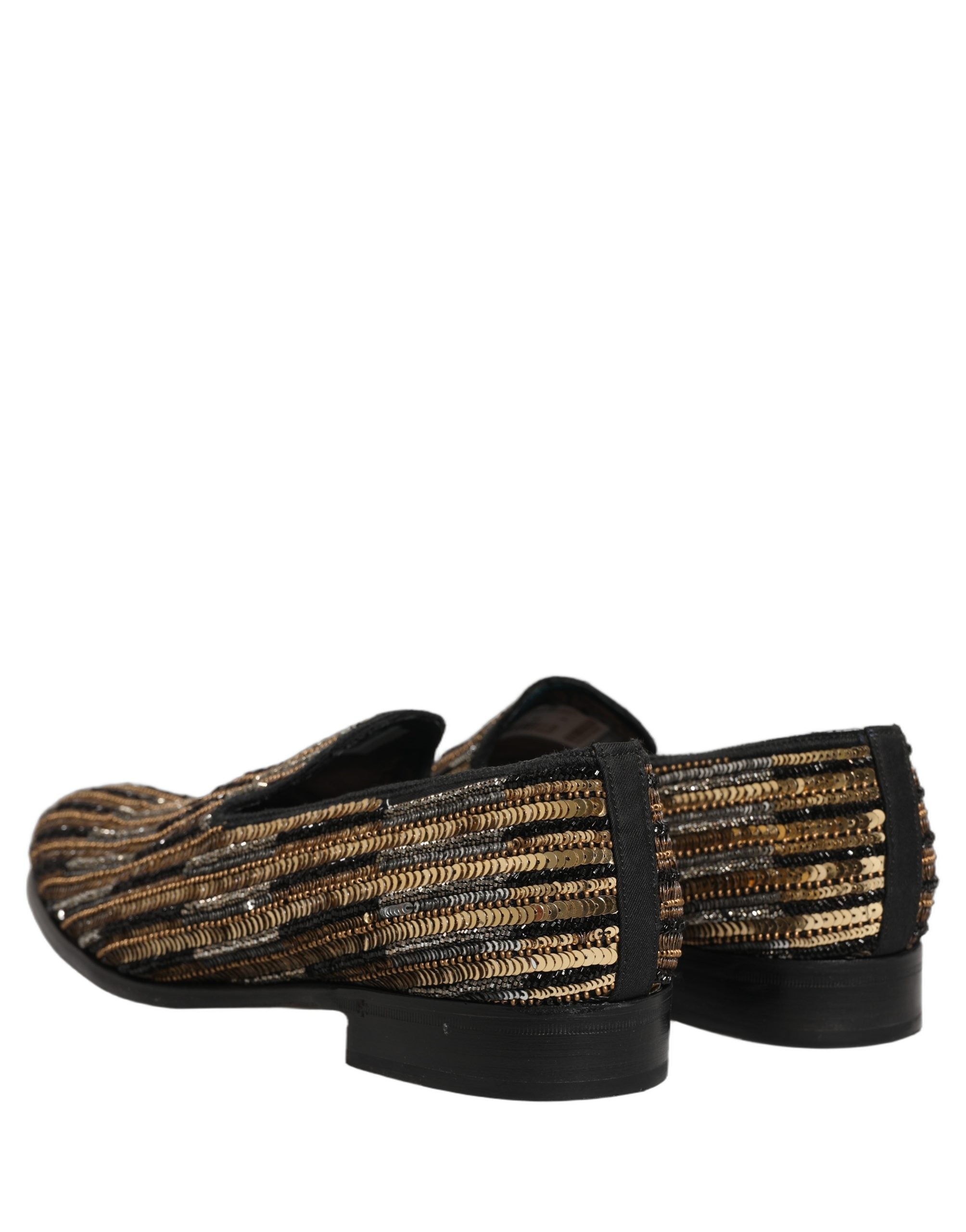 Dolce & Gabbana Gold Striped Sequin Embellished Loafer Men's Shoes (Pre-Owned)