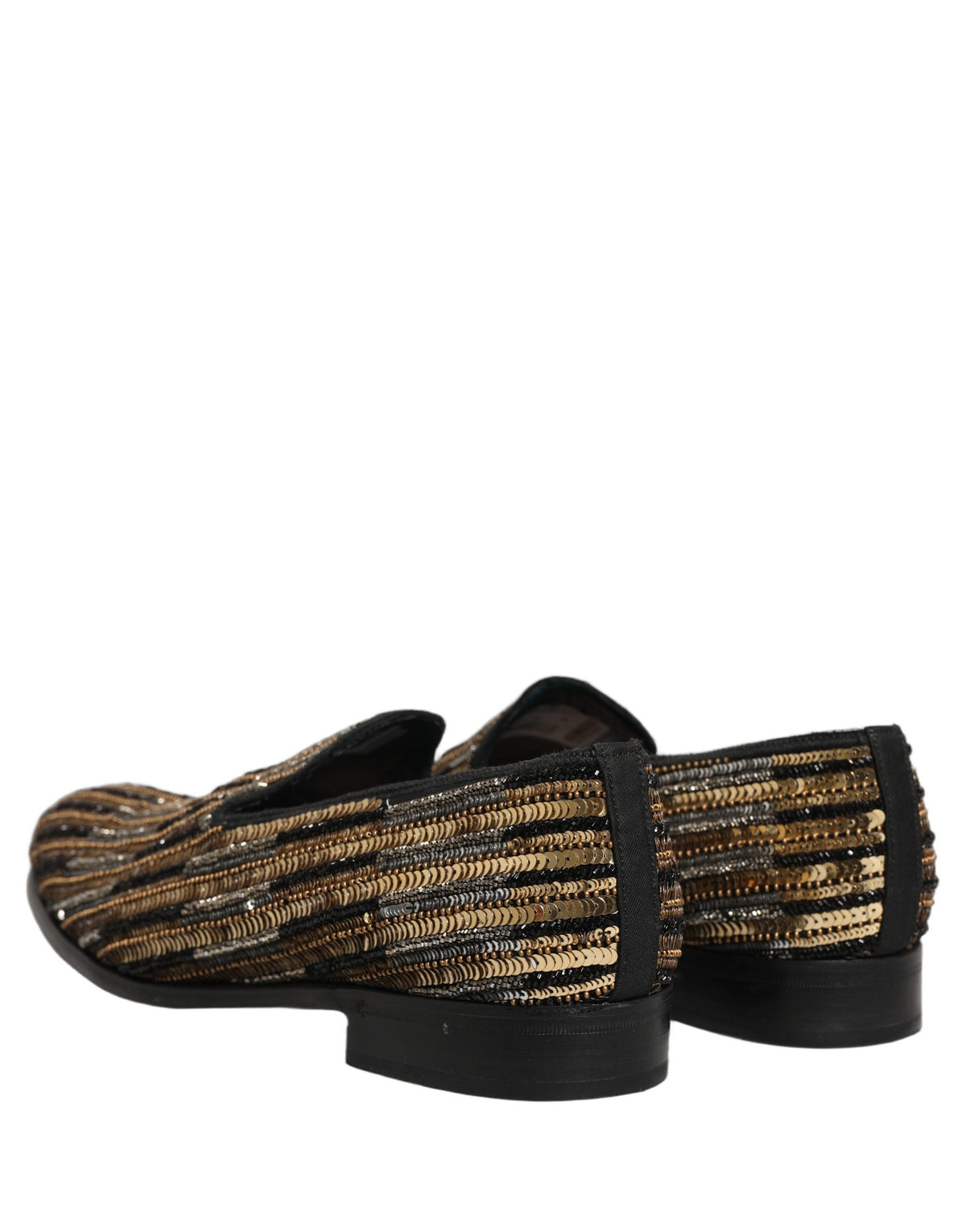 Dolce & Gabbana Gold Striped Sequin Embellished Loafer Men's Shoes (Pre-Owned)
