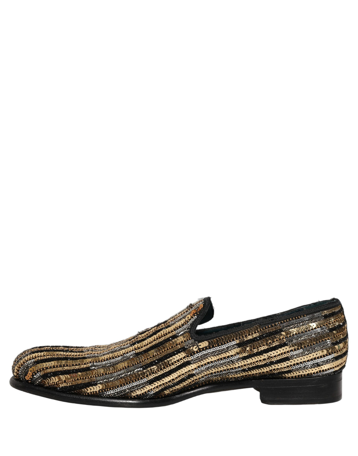 Dolce & Gabbana Gold Striped Sequin Embellished Loafer Men's Shoes (Pre-Owned)