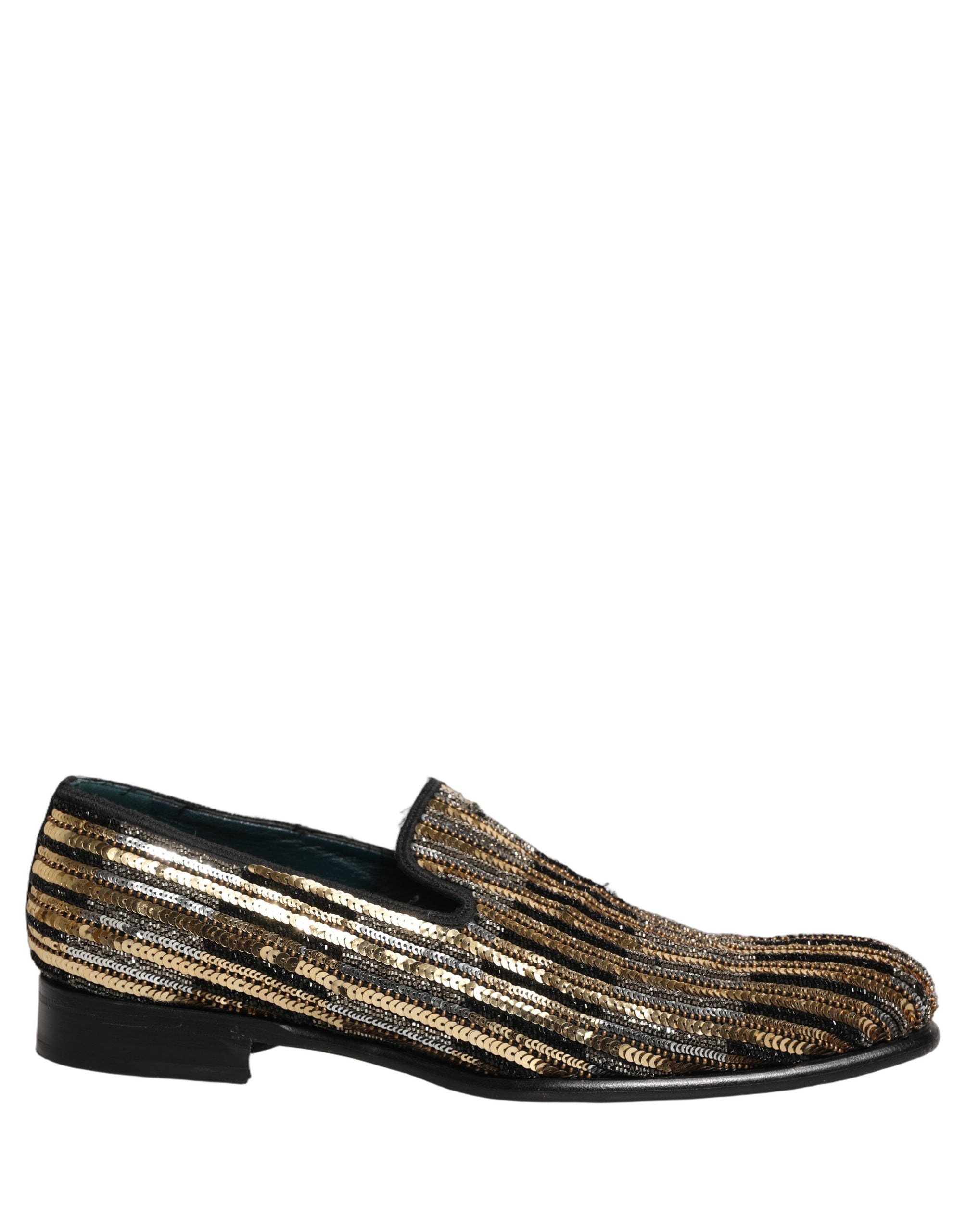 Dolce & Gabbana Gold Striped Sequin Embellished Loafer Men's Shoes (Pre-Owned)