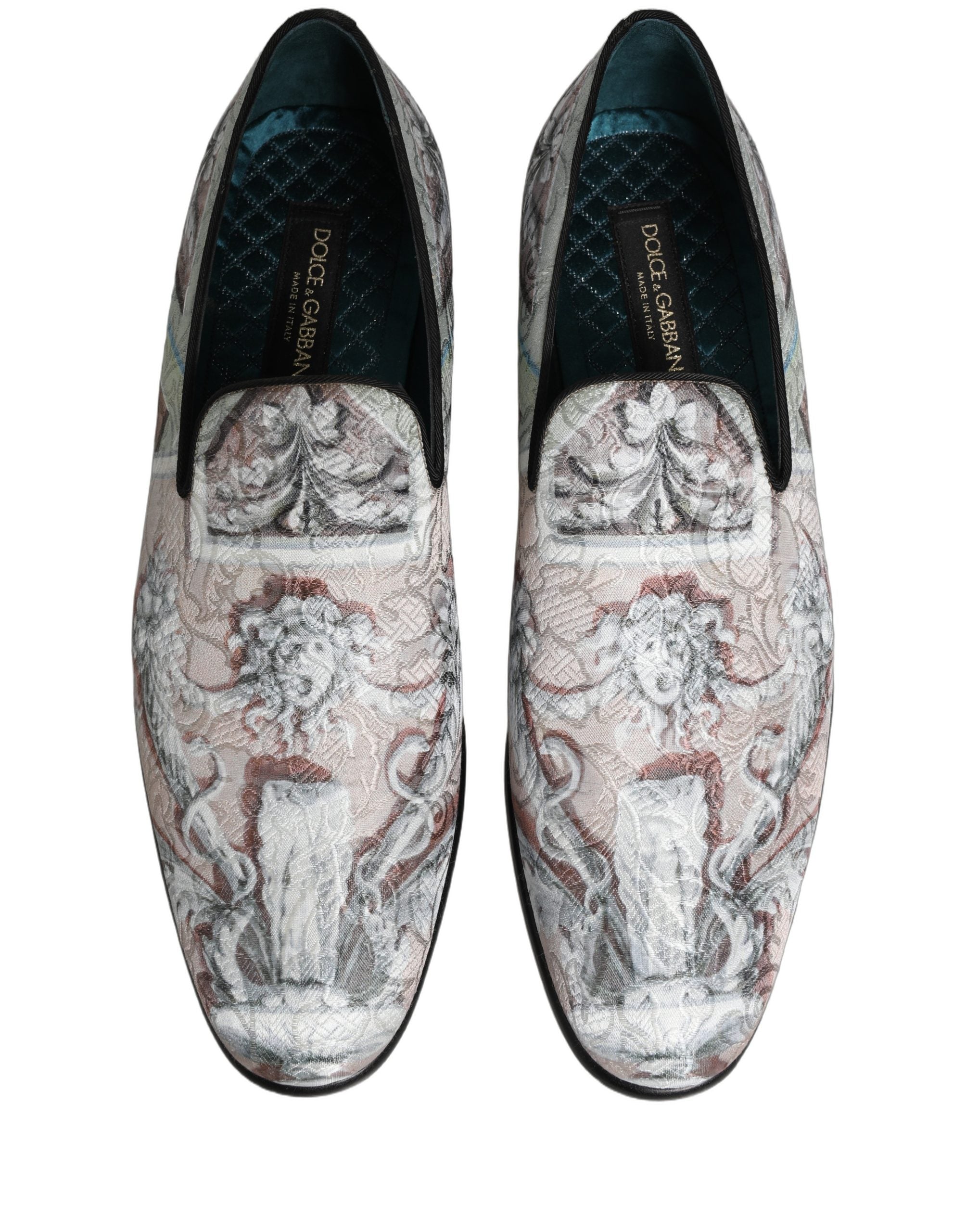 Dolce & Gabbana Multicolor Velvet Baroque Dress Loafers Men's Shoes