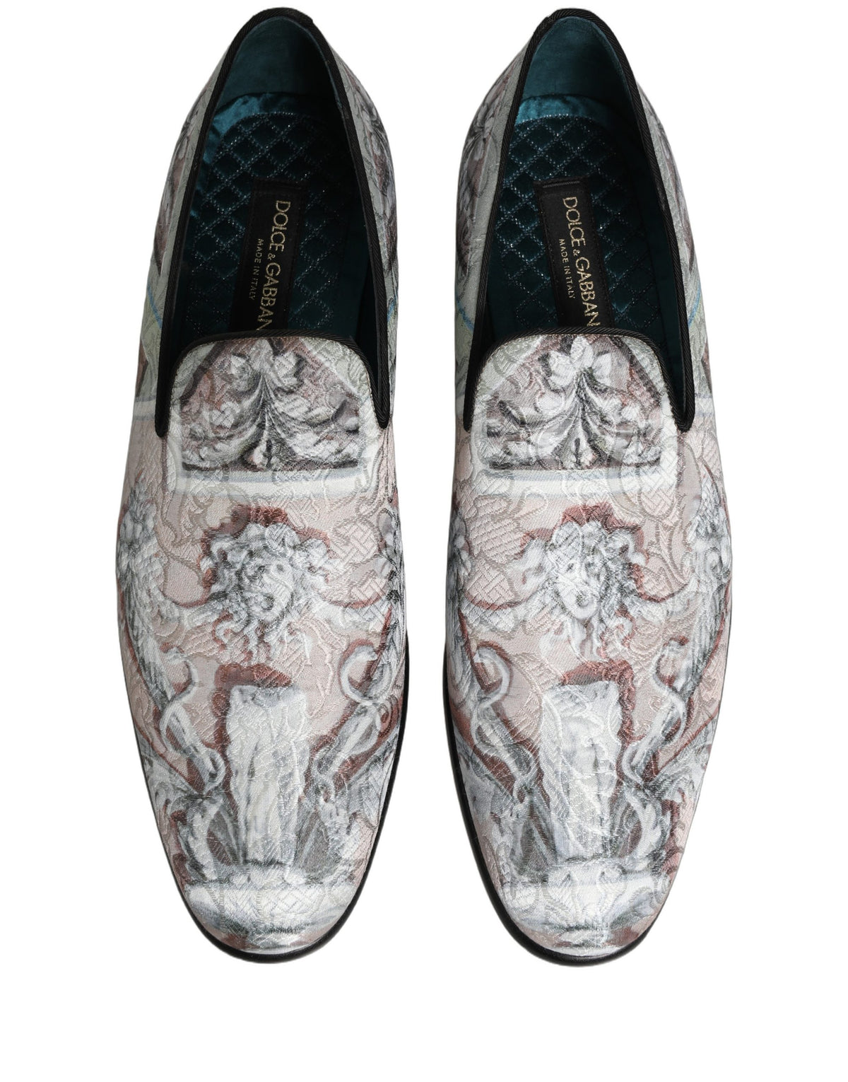 Dolce & Gabbana Multicolor Velvet Baroque Dress Loafers Men's Shoes