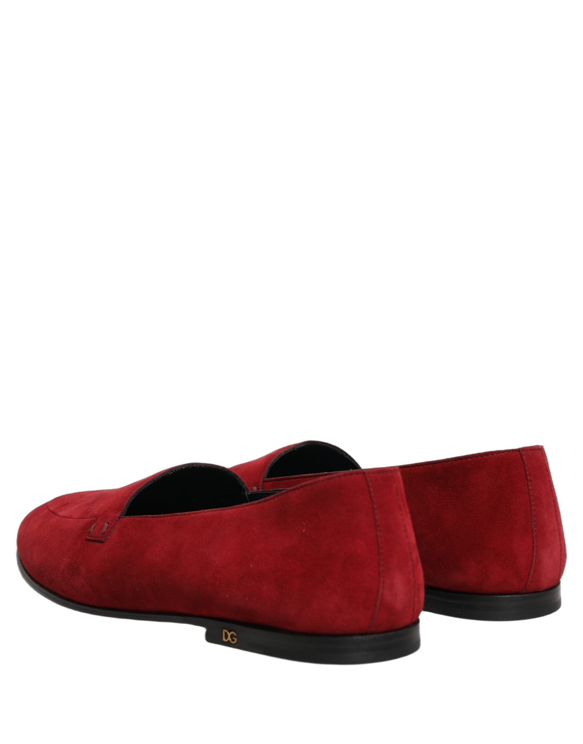 Dolce & Gabbana Red Suede Logo Slip On Flats Loafers Men's Shoes