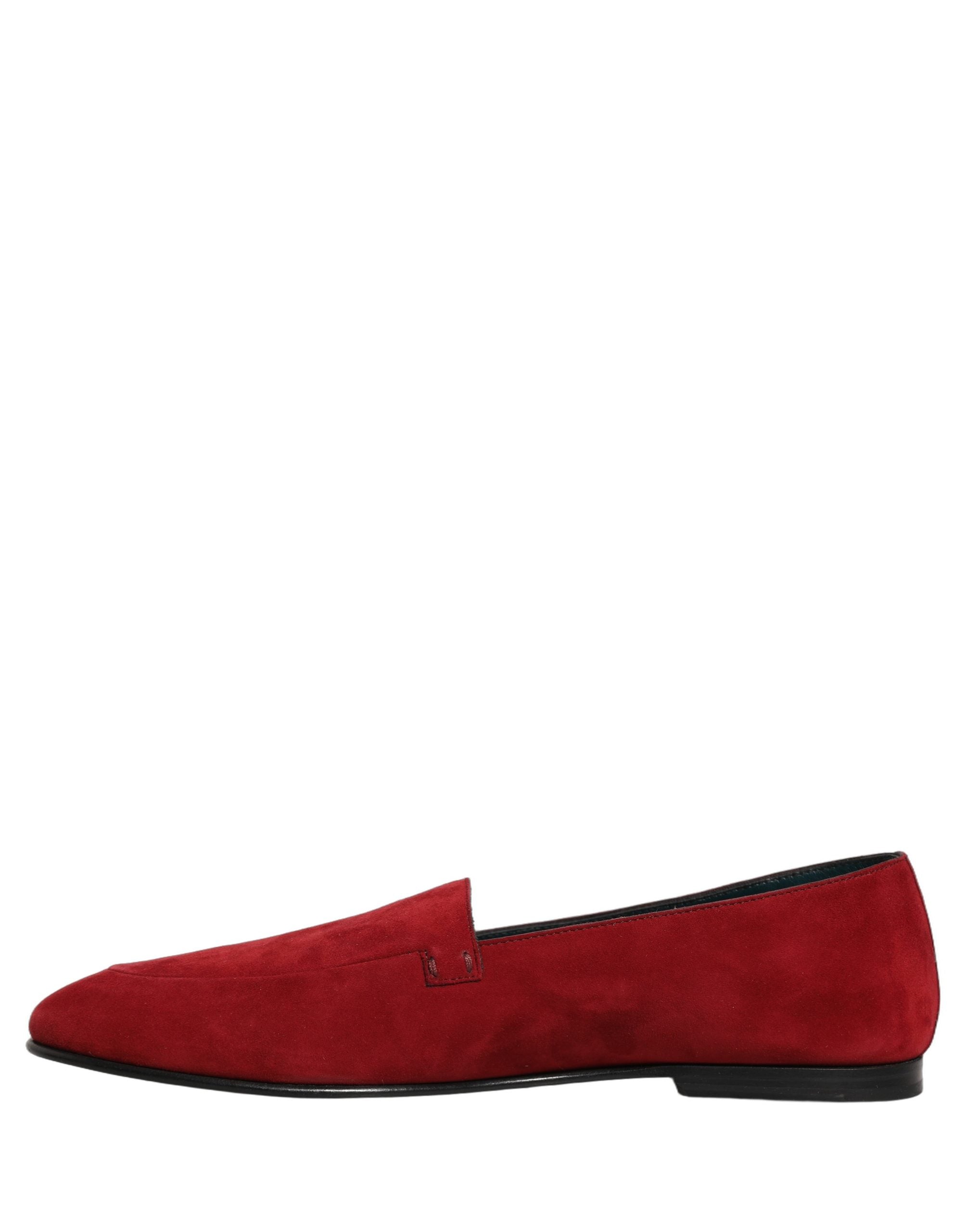 Dolce & Gabbana Red Suede Logo Slip On Flats Loafers Men's Shoes