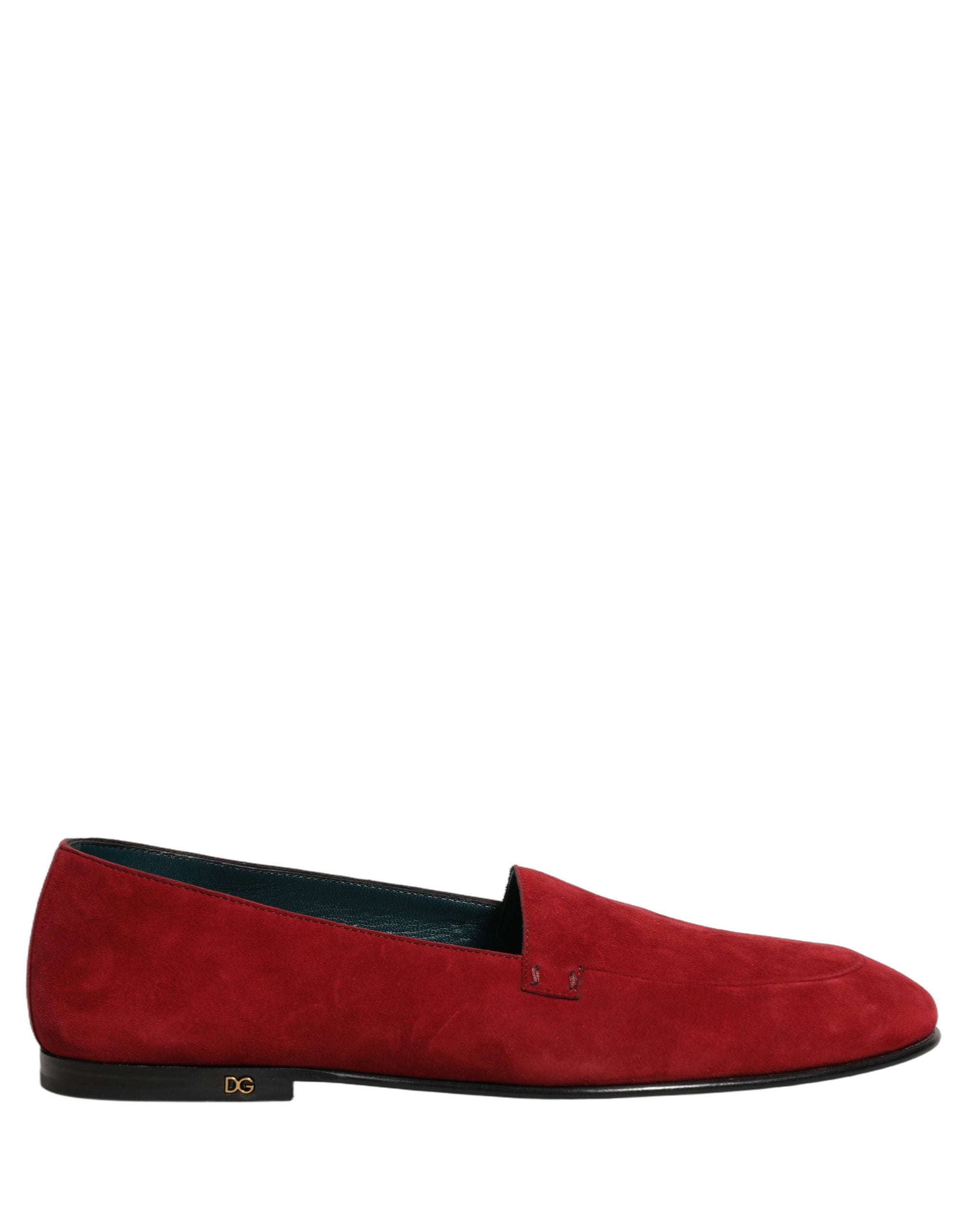 Dolce & Gabbana Red Suede Logo Slip On Flats Loafers Men's Shoes