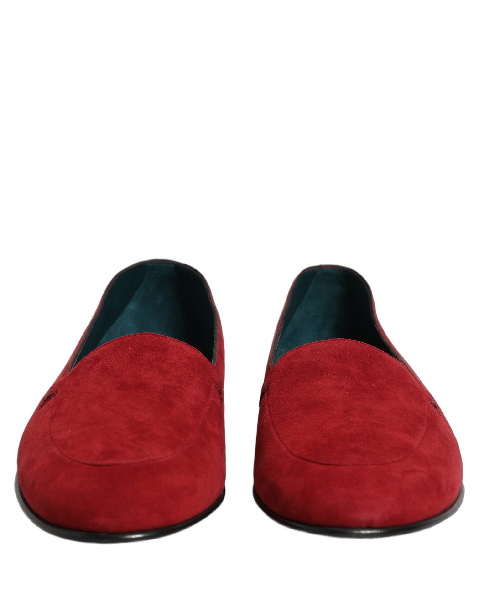 Dolce & Gabbana Red Suede Logo Slip On Flats Loafers Men's Shoes