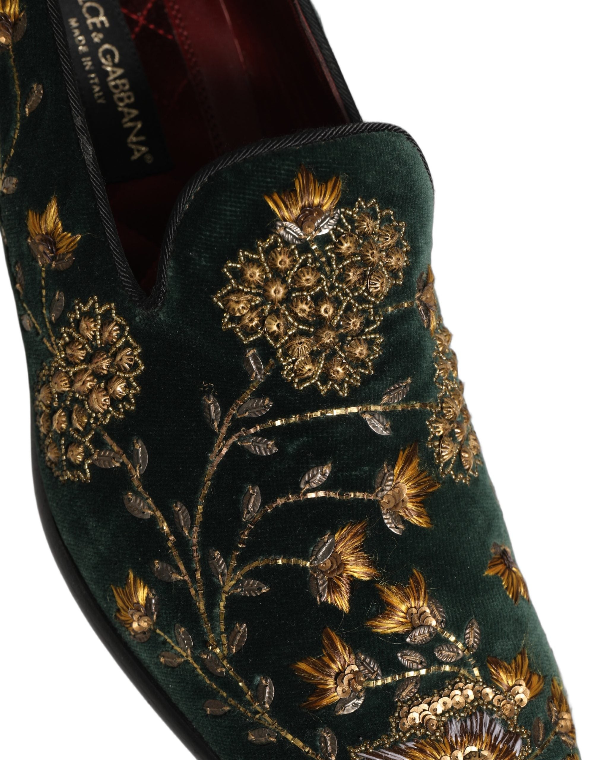 Dolce & Gabbana Green Floral Embroidery Dress Loafers Men's Shoes (Pre-Owned)
