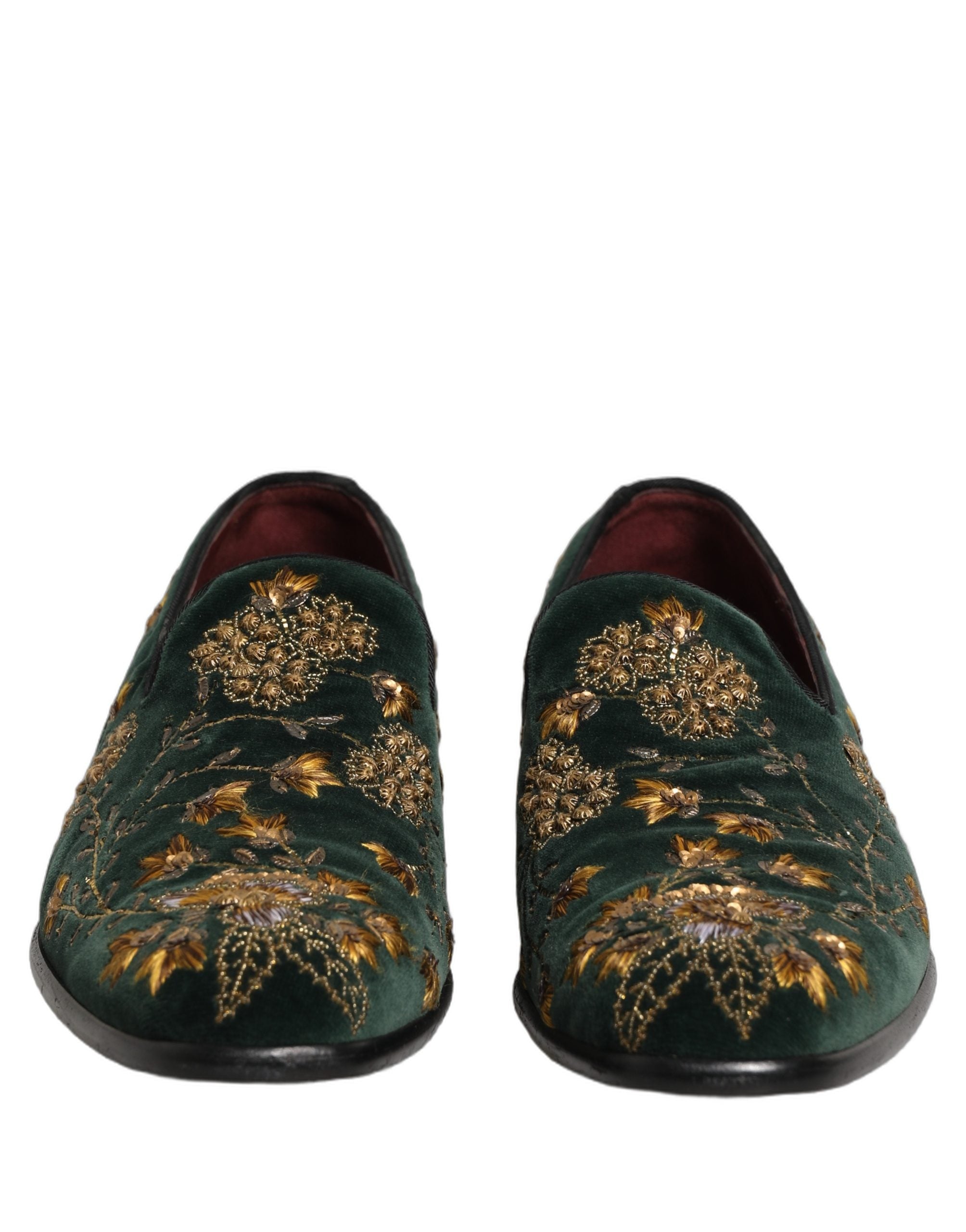 Dolce & Gabbana Green Floral Embroidery Dress Loafers Men's Shoes (Pre-Owned)