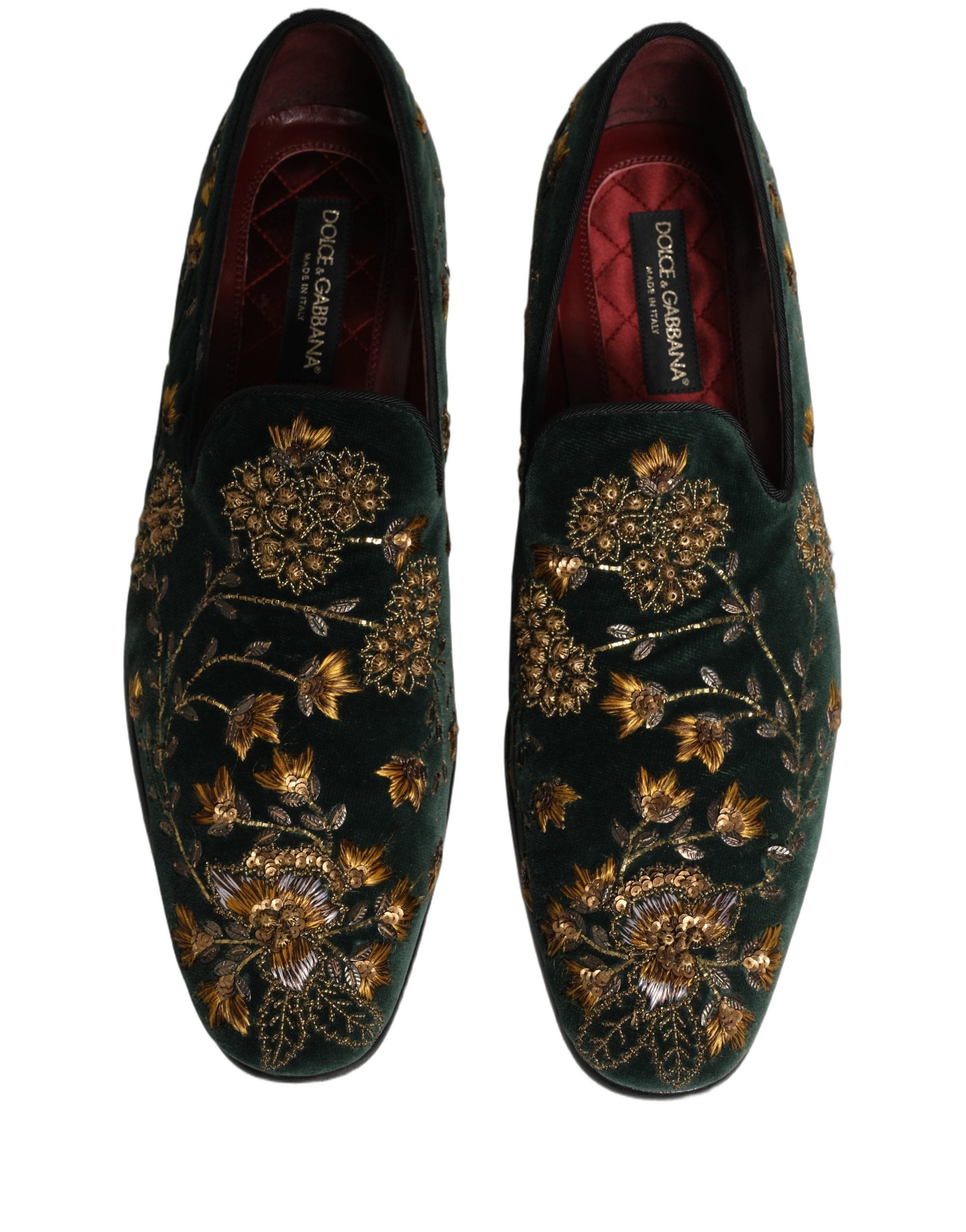 Dolce & Gabbana Green Floral Embroidery Dress Loafers Men's Shoes (Pre-Owned)