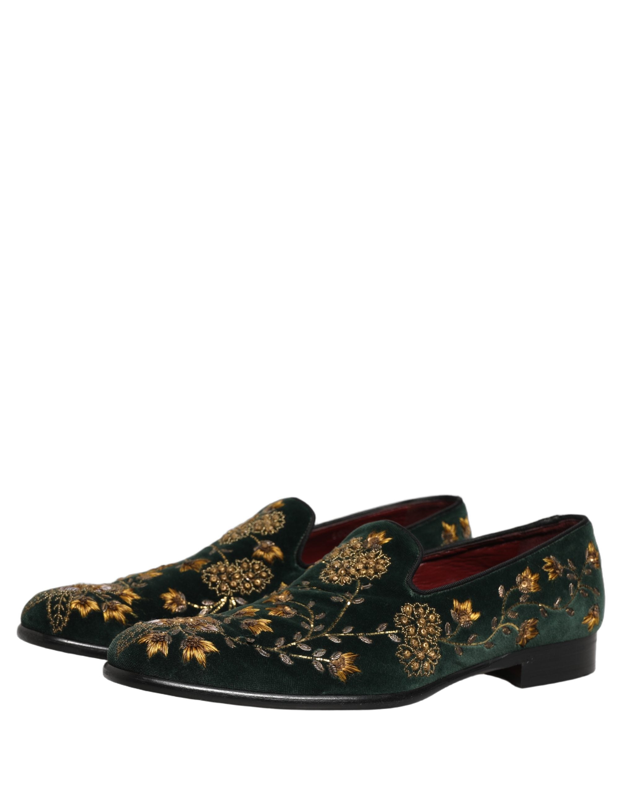 Dolce & Gabbana Green Floral Embroidery Dress Loafers Men's Shoes (Pre-Owned)